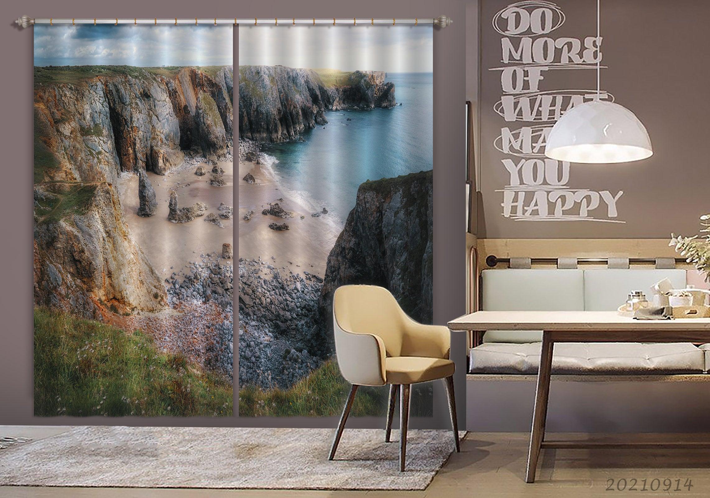 3D Mountain Sea Coast Landscape Curtains and Drapes LQH 204- Jess Art Decoration