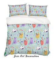3D Cartoon Cat Green Quilt Cover Set Bedding Set Pillowcases 52- Jess Art Decoration