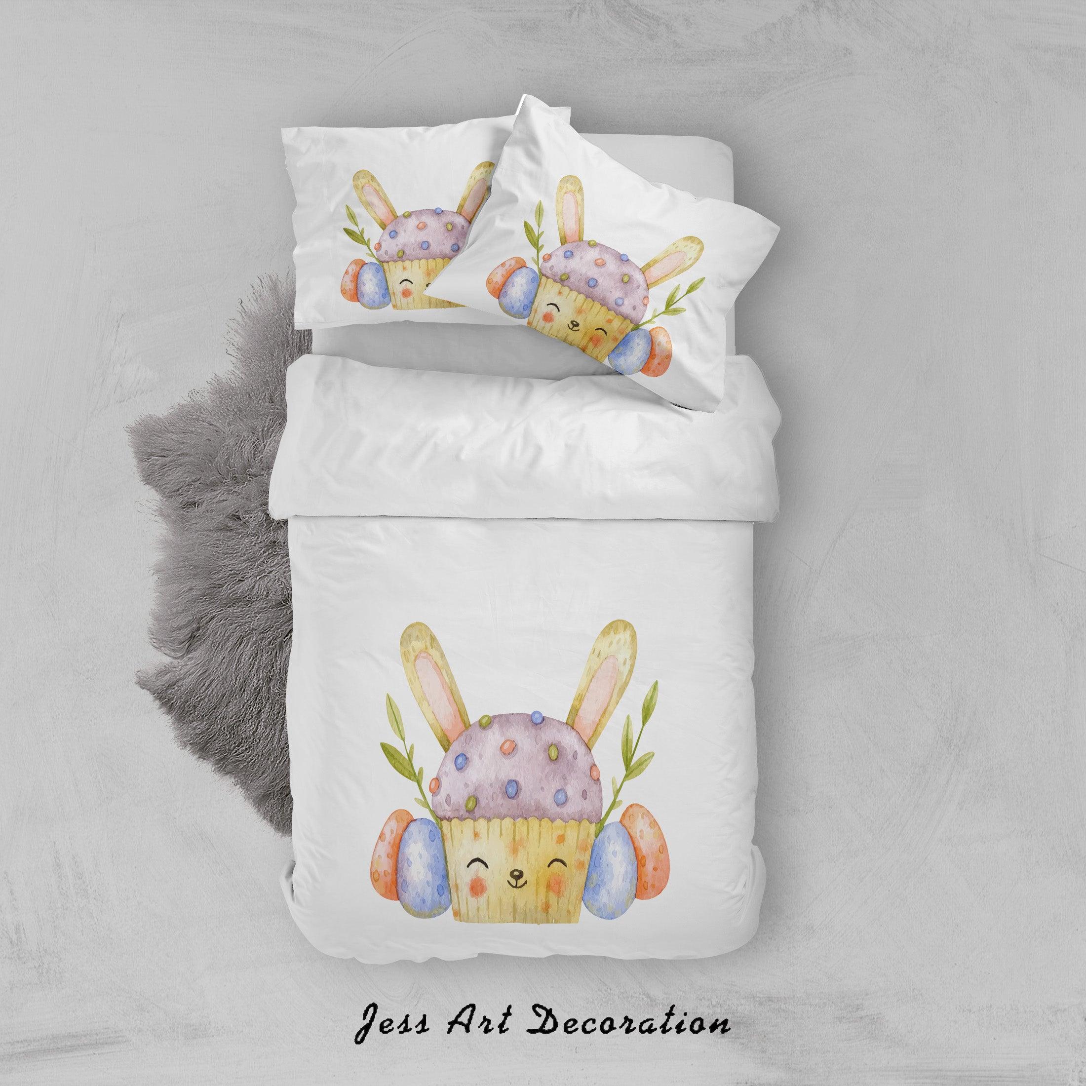 3D White Rabbit Cupcake Eggs Quilt Cover Set Bedding Set Duvet Cover Pillowcases SF89- Jess Art Decoration