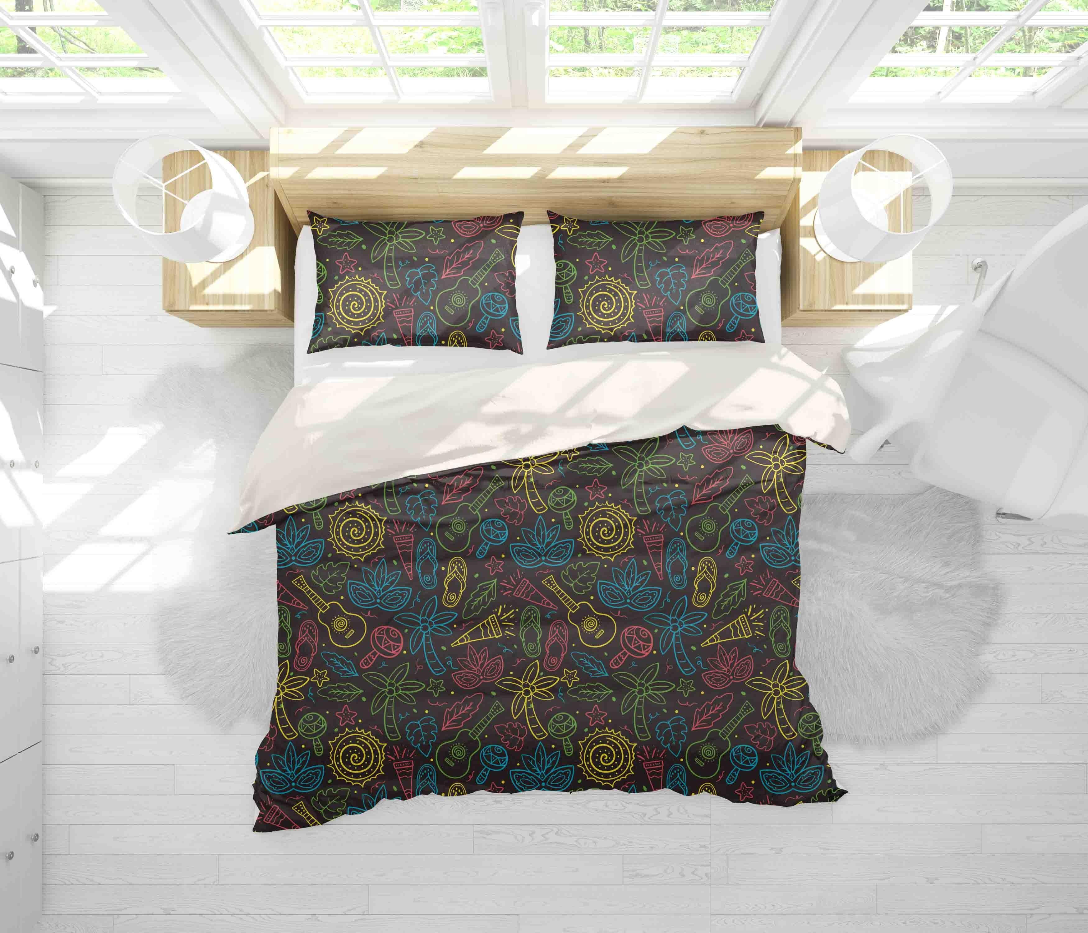 3D Colorful Guitar Palm Tree Pattern Quilt Cover Set Bedding Set Duvet Cover Pillowcases LXL- Jess Art Decoration