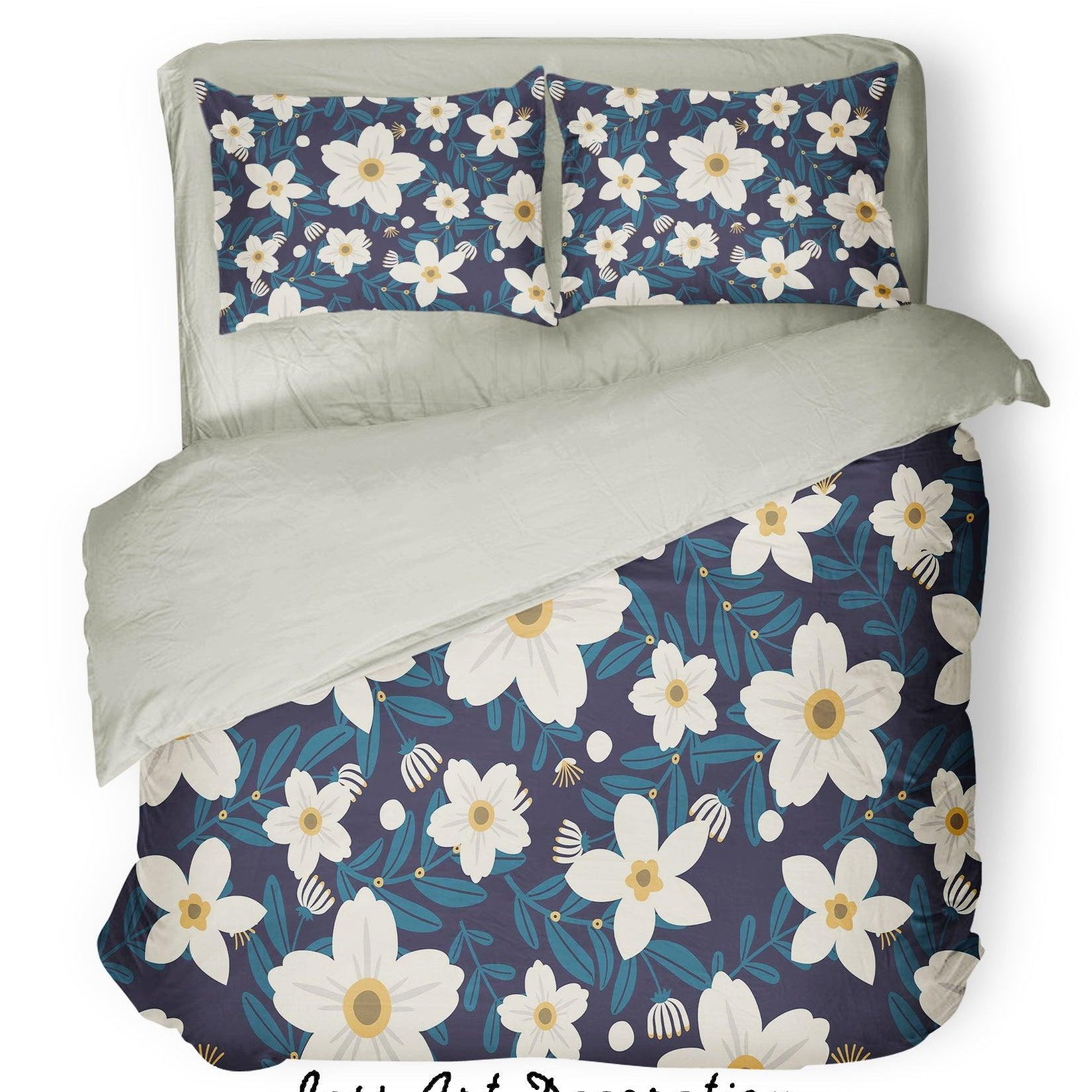 3D White Flowers Pattern Quilt Cover Set Bedding Set Pillowcases  2- Jess Art Decoration