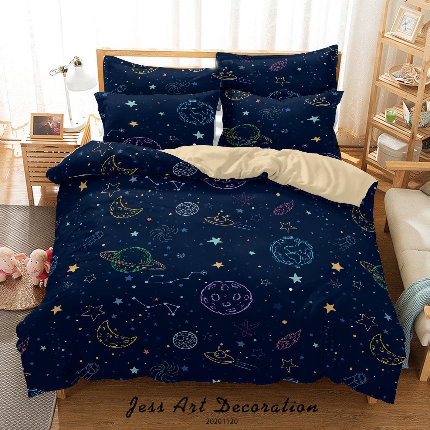 3D Dark Space Star Saturn Planet Quilt Cover Set Bedding Set Duvet Cover Pillowcases LXL- Jess Art Decoration