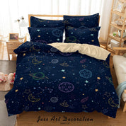 3D Dark Space Star Saturn Planet Quilt Cover Set Bedding Set Duvet Cover Pillowcases LXL- Jess Art Decoration