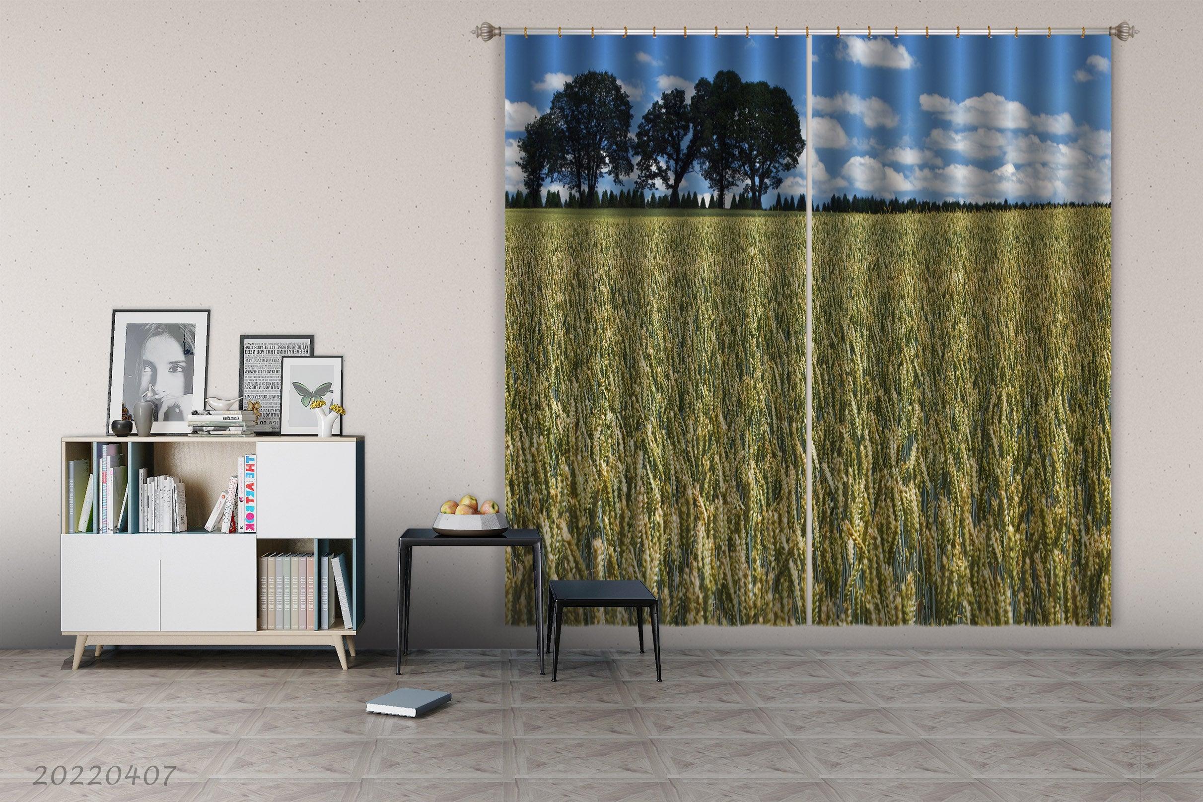 3D Landscape Nature Wheat Field Tree Curtains and Drapes GD 3537- Jess Art Decoration