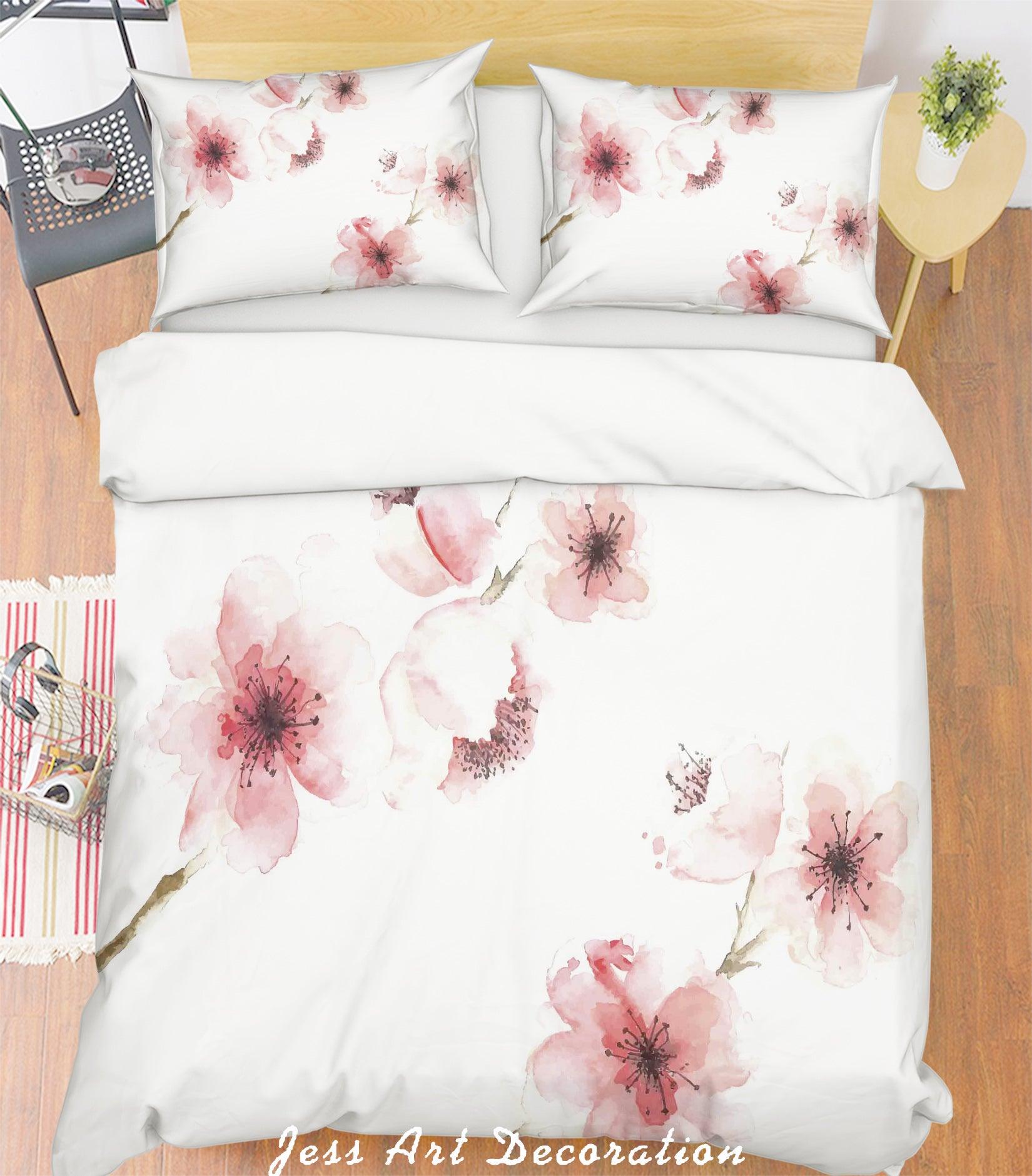 3D Watercolor Pink Flowers Quilt Cover Set Bedding Set Pillowcases 242- Jess Art Decoration