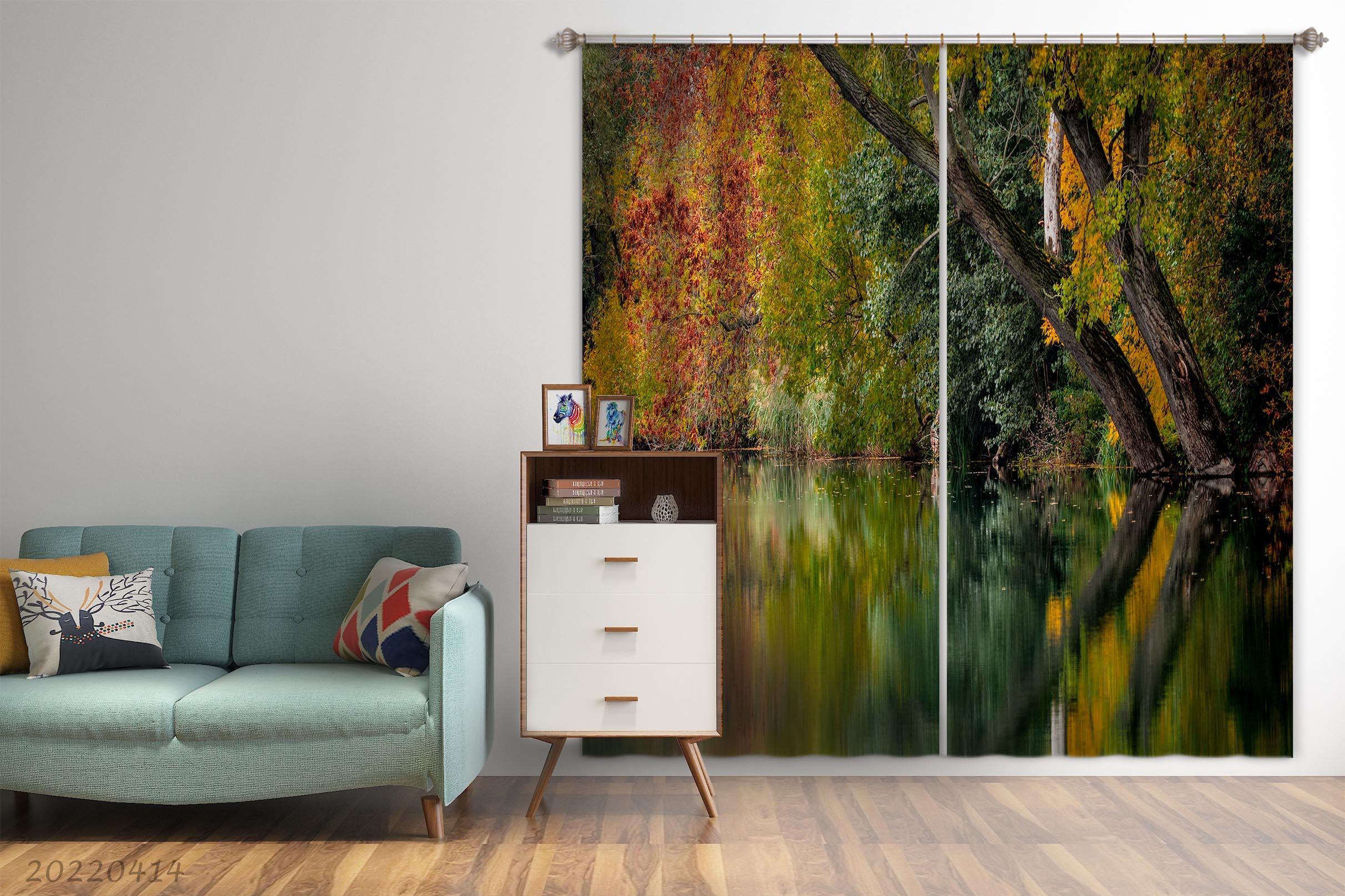 3D Tree Nature Forest Branches Lake Autumn Curtains and Drapes GD 4041- Jess Art Decoration