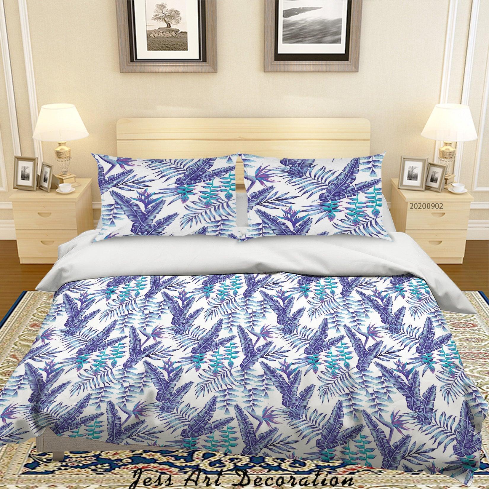 3D Blue Leaves Pattern Quilt Cover Set Bedding Set Duvet Cover Pillowcases WJ 1411- Jess Art Decoration