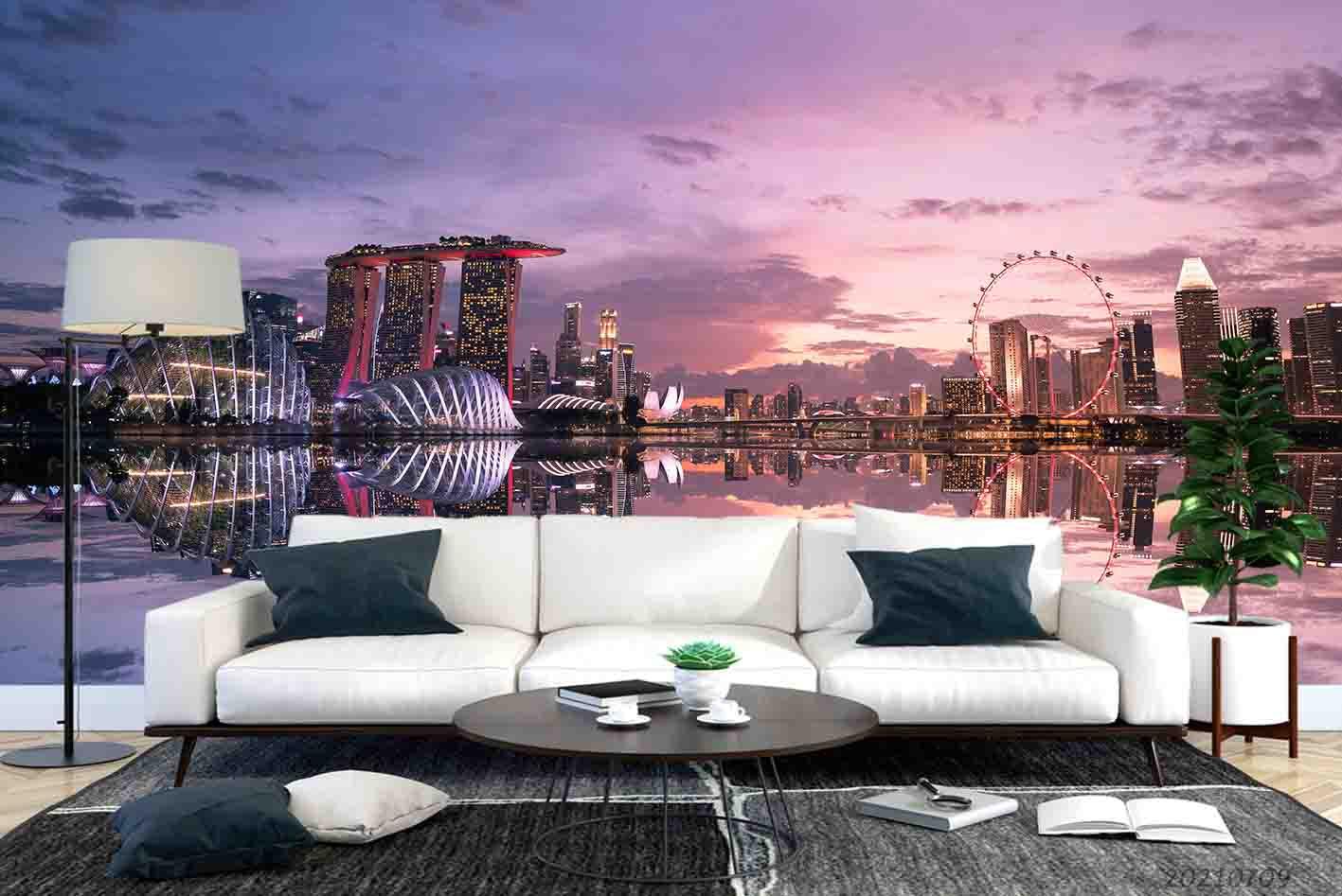 3D Night View City Rivers Wall Mural Wallpaper SWW4192- Jess Art Decoration
