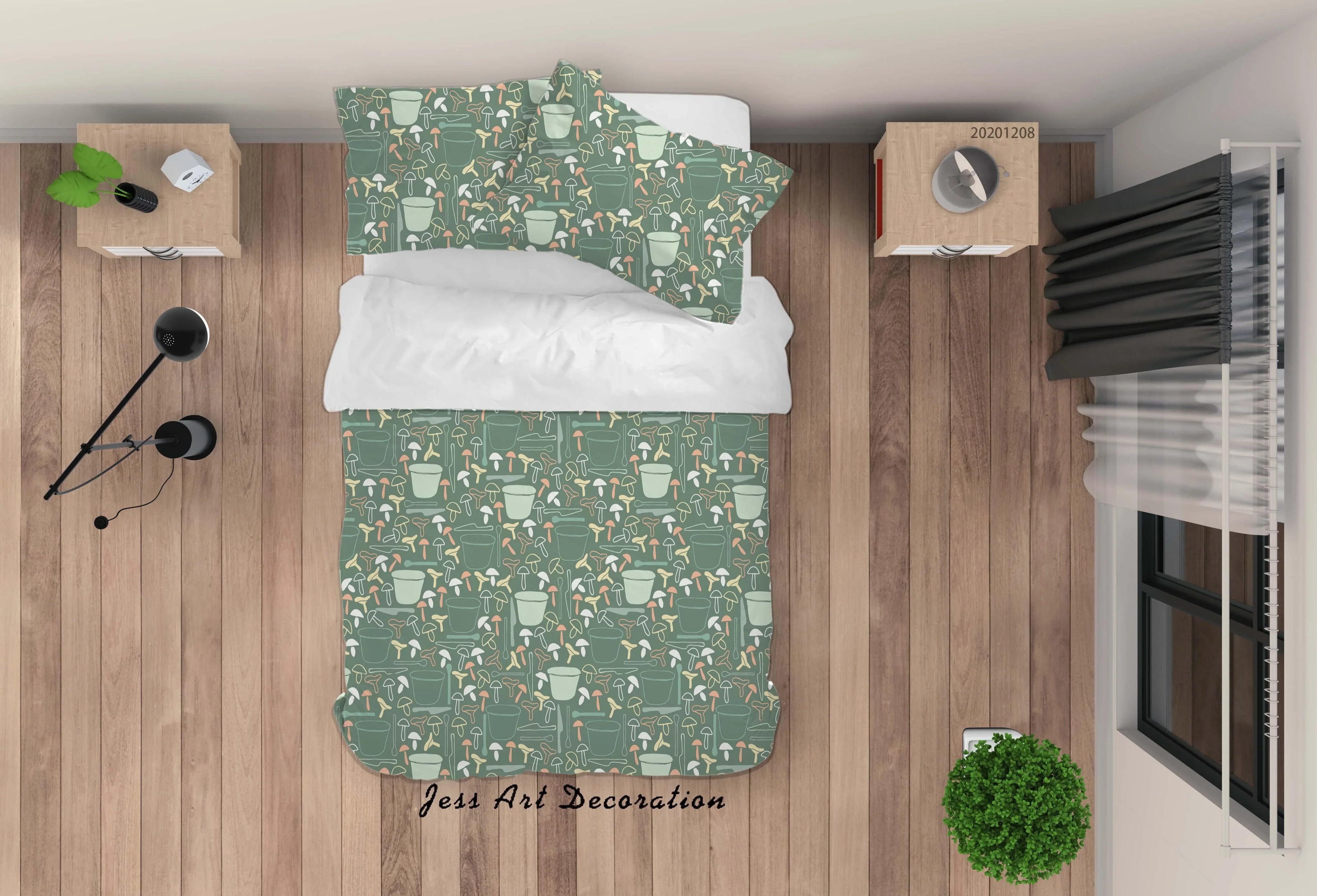 3D Hand Drawn Barrel Mushroom Plant Pattern Green Quilt Cover Set Bedding Set Duvet Cover Pillowcases LXL- Jess Art Decoration
