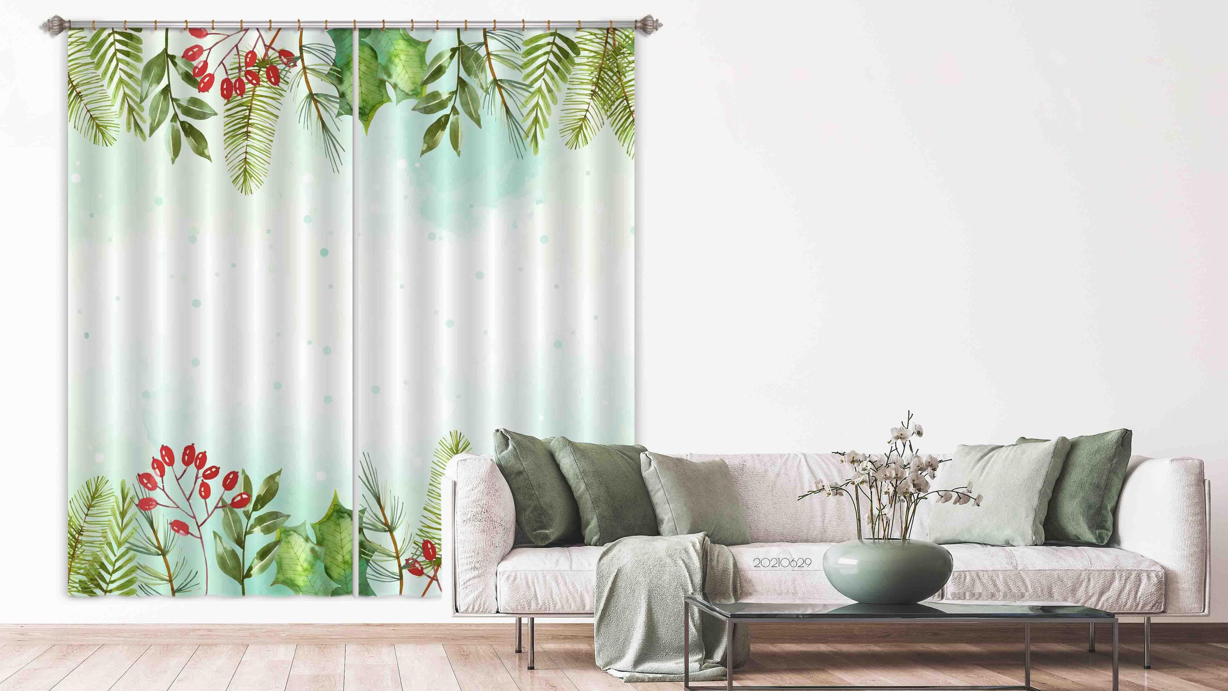3D Watercolor Plant Leaf Green Fruit Curtains and Drapes LLL 346- Jess Art Decoration