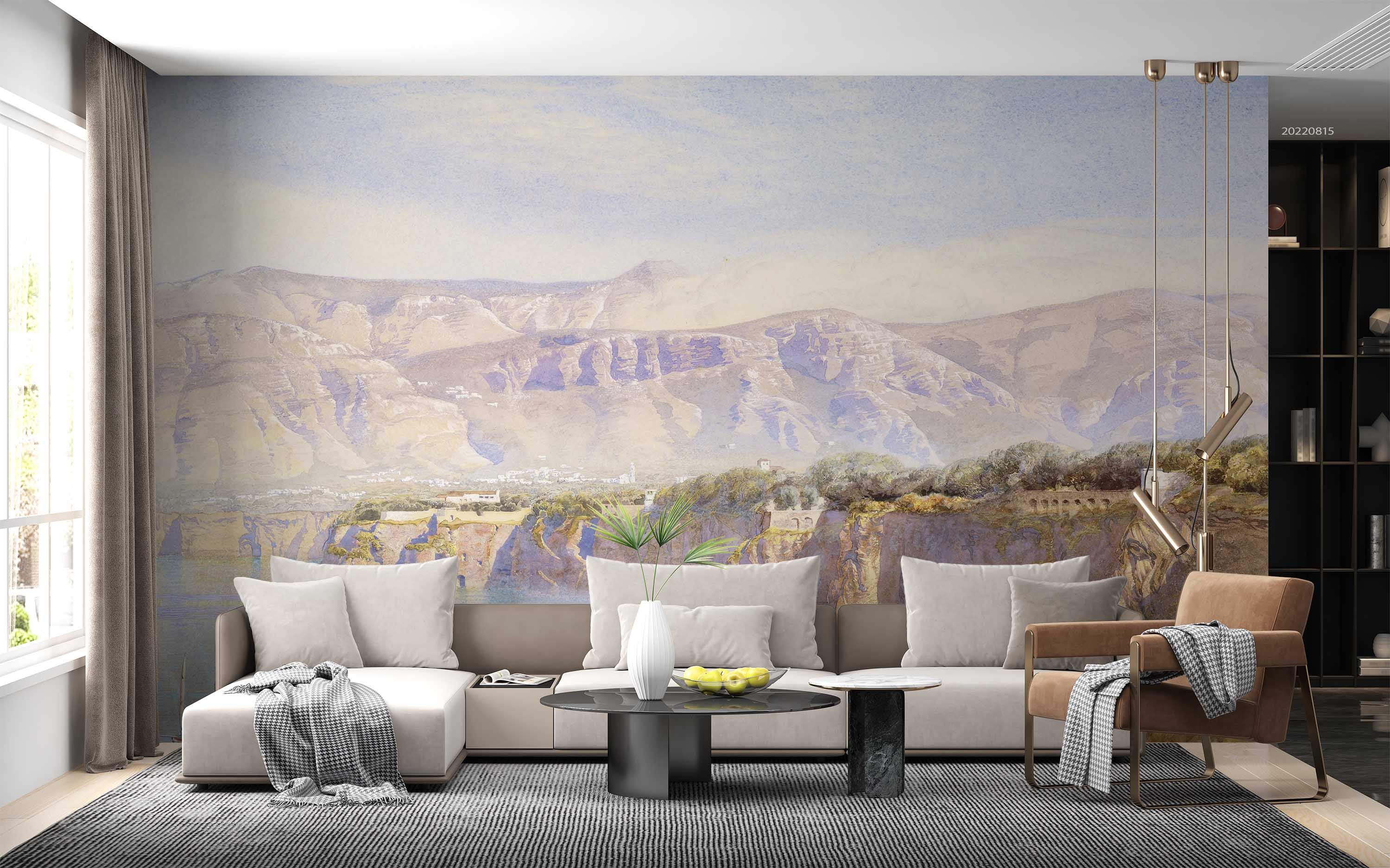 3D European Painting Mountain Sea Boat Coast Wall Mural Wallpaper GD 2912- Jess Art Decoration