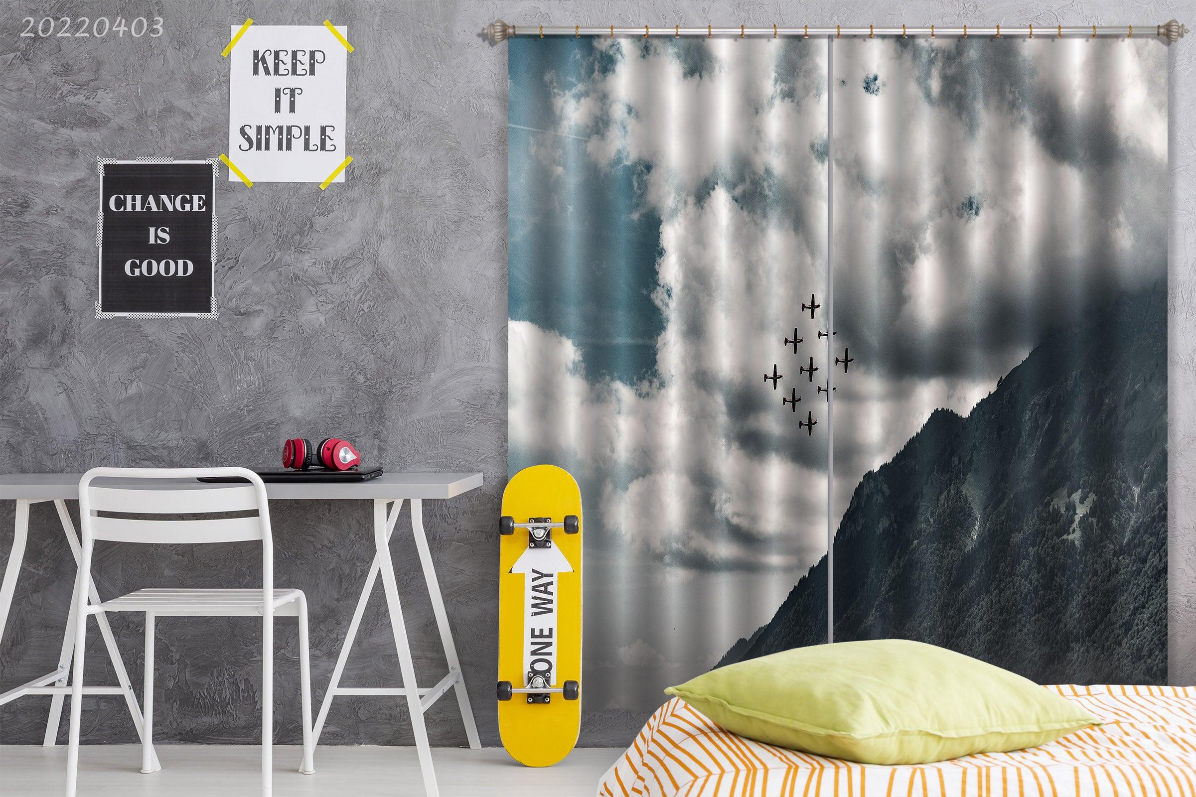 3D Landscape Mountain Cloudy Airplane Team Curtains and Drapes GD 3314- Jess Art Decoration