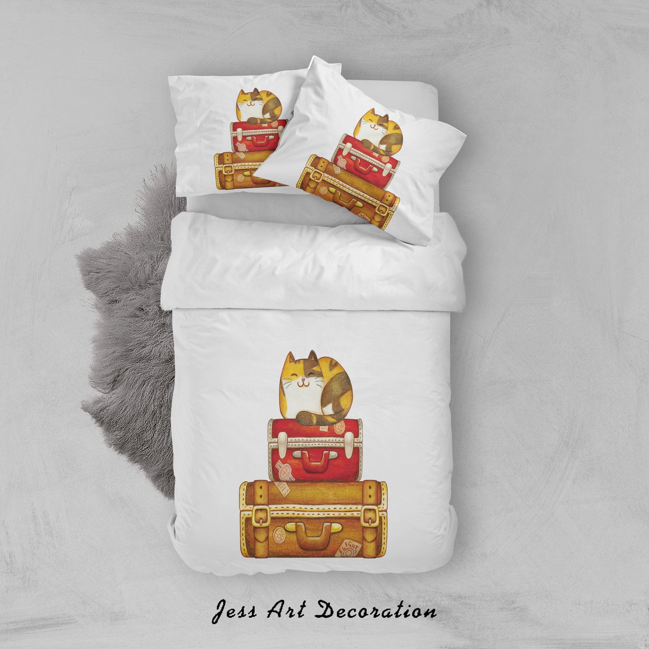 3D White Retro Suitcase Cat Quilt Cover Set Bedding Set Duvet Cover Pillowcases SF35- Jess Art Decoration