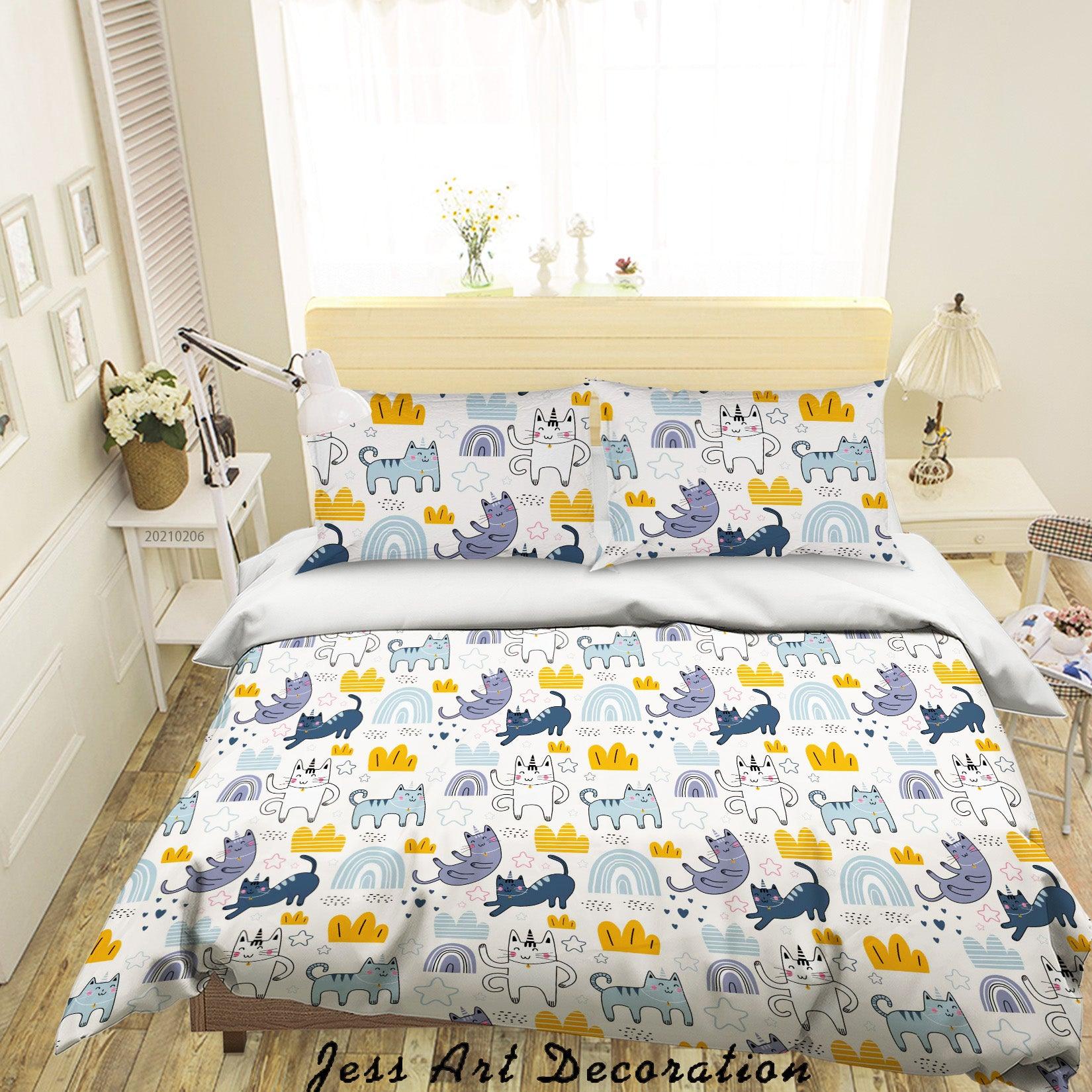 3D Cartoon Animal Cat Rainbow Quilt Cover Set Bedding Set Duvet Cover Pillowcases 204- Jess Art Decoration