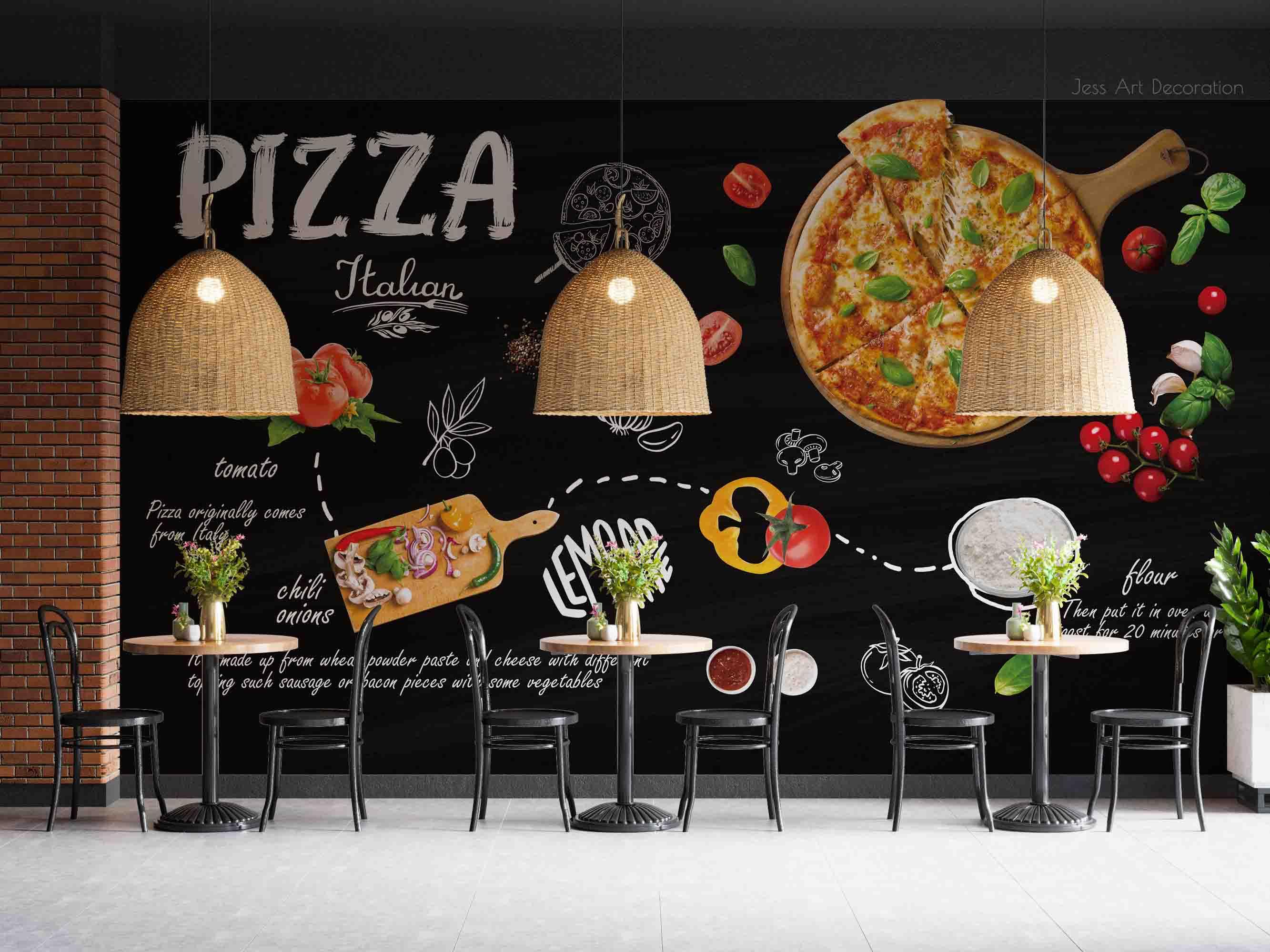 3D Blackboard Pizza Wall Mural Wallpaper sww 84- Jess Art Decoration