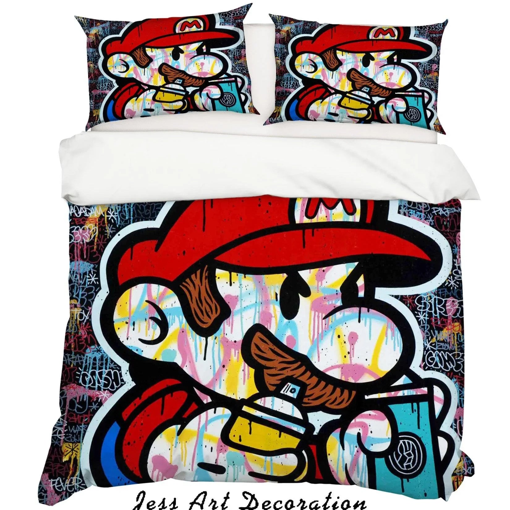 3D Graffiti Colorful Cartoon Mario Quilt Cover Set Bedding Set Duvet Cover Pillowcases LXL- Jess Art Decoration