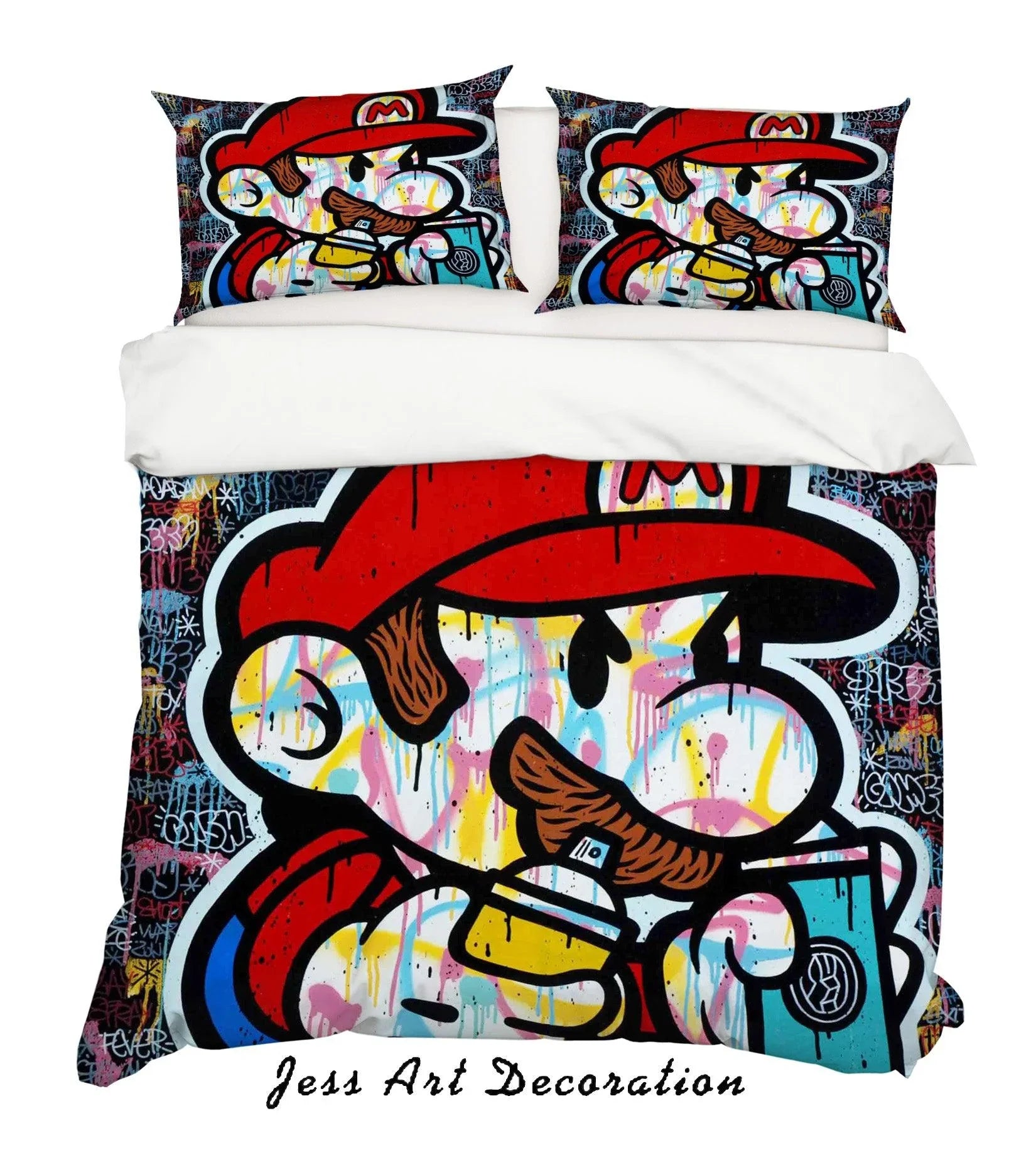 3D Graffiti Colorful Cartoon Mario Quilt Cover Set Bedding Set Duvet Cover Pillowcases LXL- Jess Art Decoration