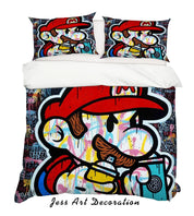 3D Graffiti Colorful Cartoon Mario Quilt Cover Set Bedding Set Duvet Cover Pillowcases LXL- Jess Art Decoration
