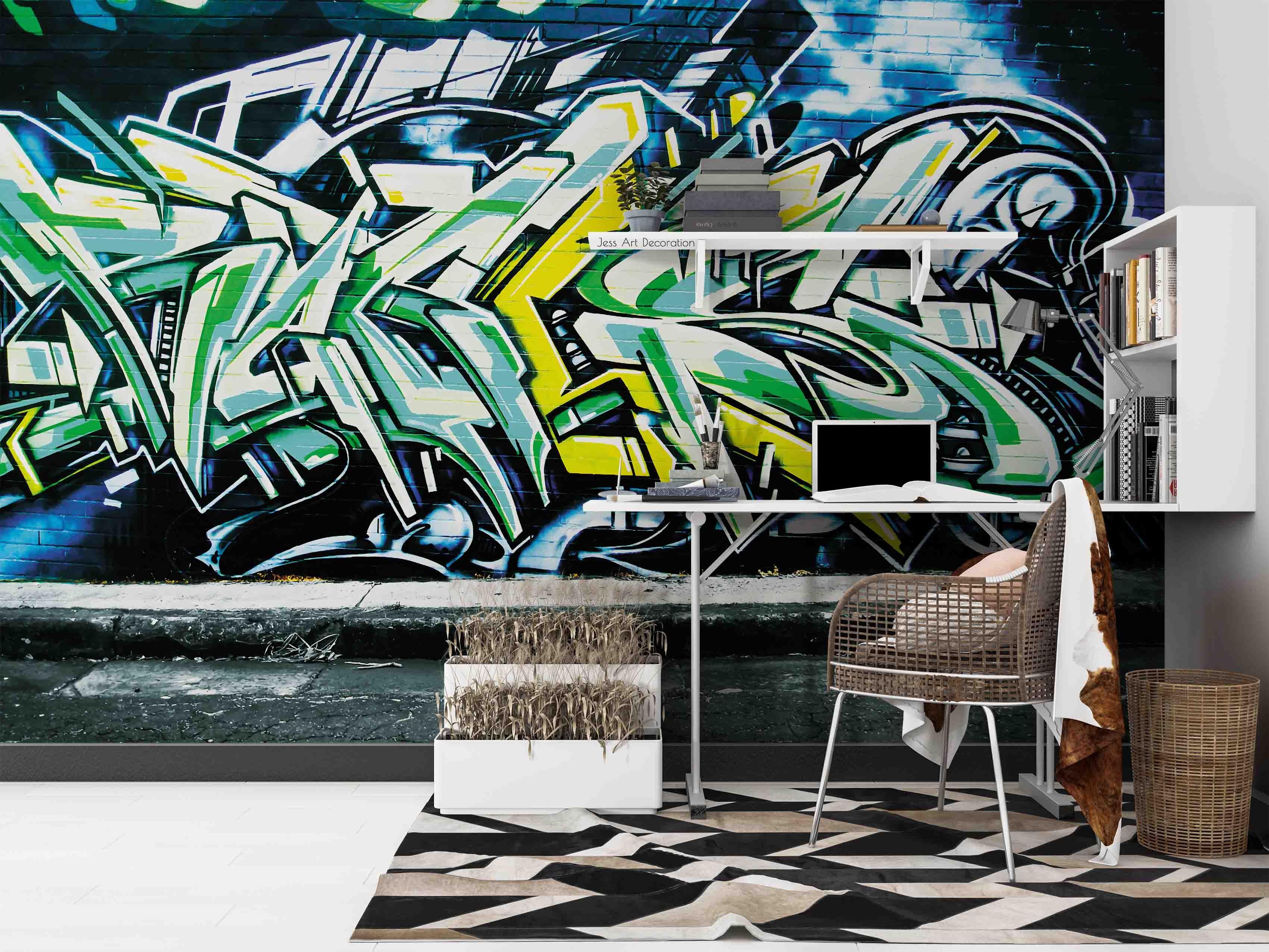 3D Graffiti Green Alphabet Wall Mural Wallpaper GD 2870- Jess Art Decoration