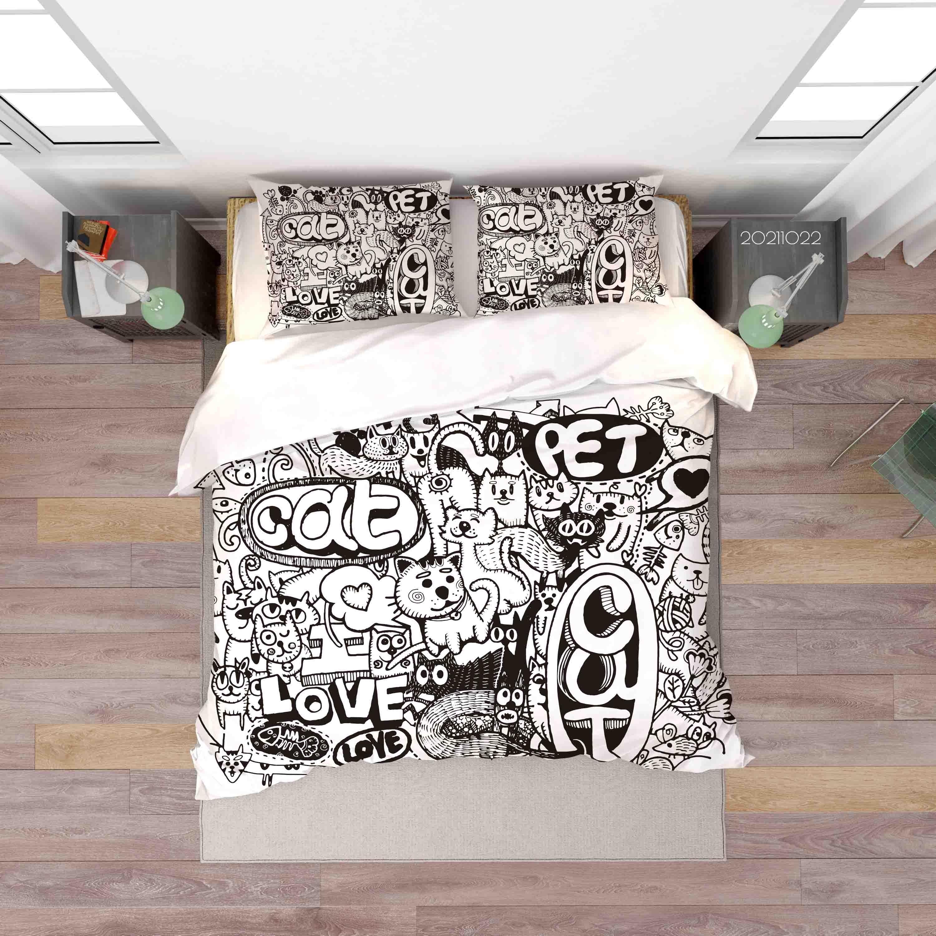 3D Abstract Grey Cat Graffiti Quilt Cover Set Bedding Set Duvet Cover Pillowcases 47- Jess Art Decoration