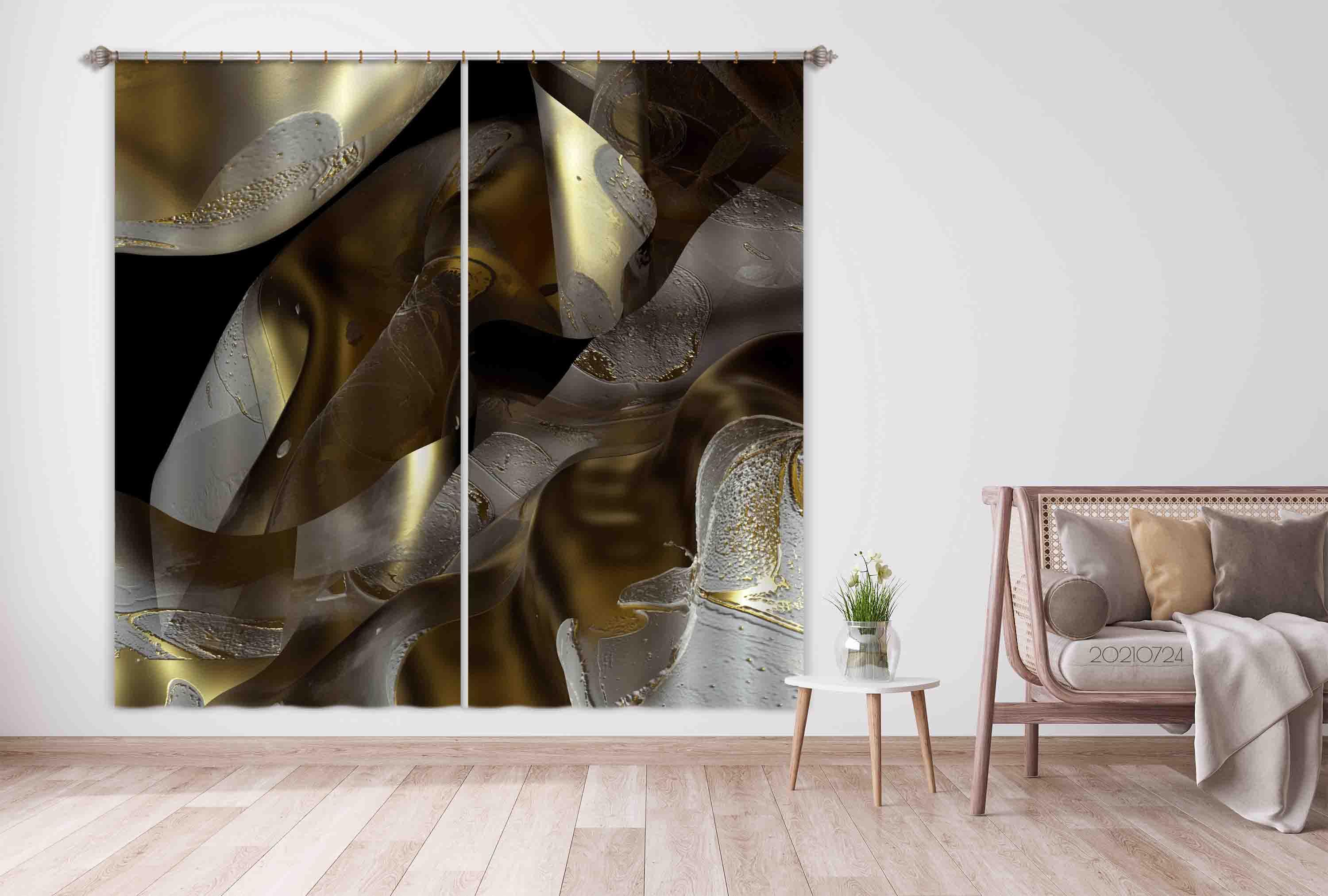 3D Abstract Brown Marble Texture Curtains and Drapes LQH 11- Jess Art Decoration