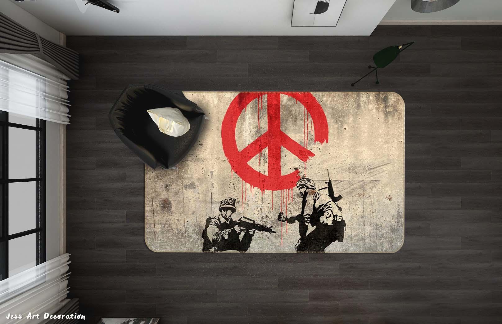 3D War Soldier Graffiti Background Non-Slip Rug Mat A082 LQH- Jess Art Decoration