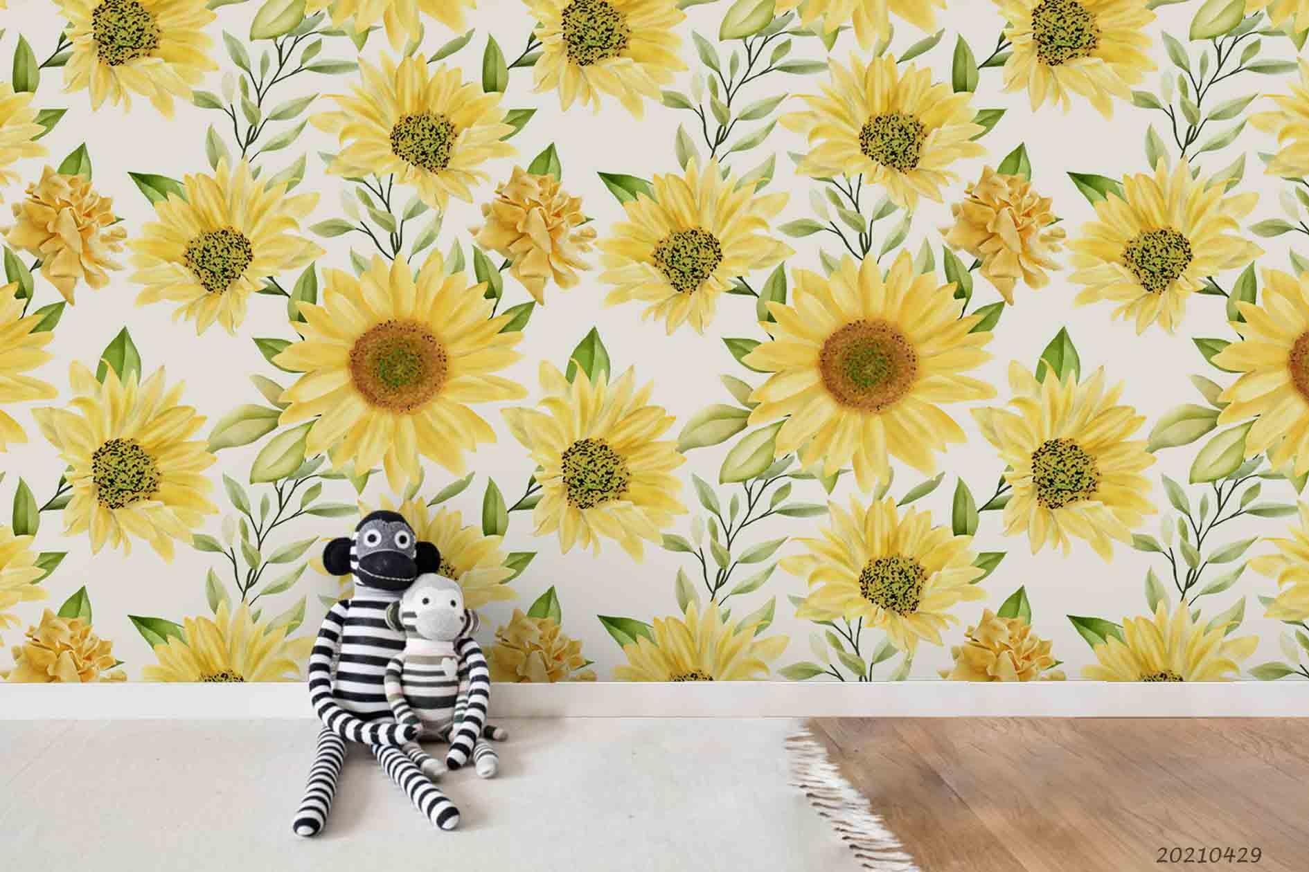 3D Hand Drawn Yellow Floral Wall Mural Wallpaper LQH 48- Jess Art Decoration
