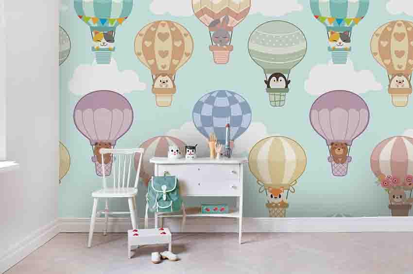 3D Cartoon Animal Hot Air Balloon Wall Mural Wallpaper SF04- Jess Art Decoration