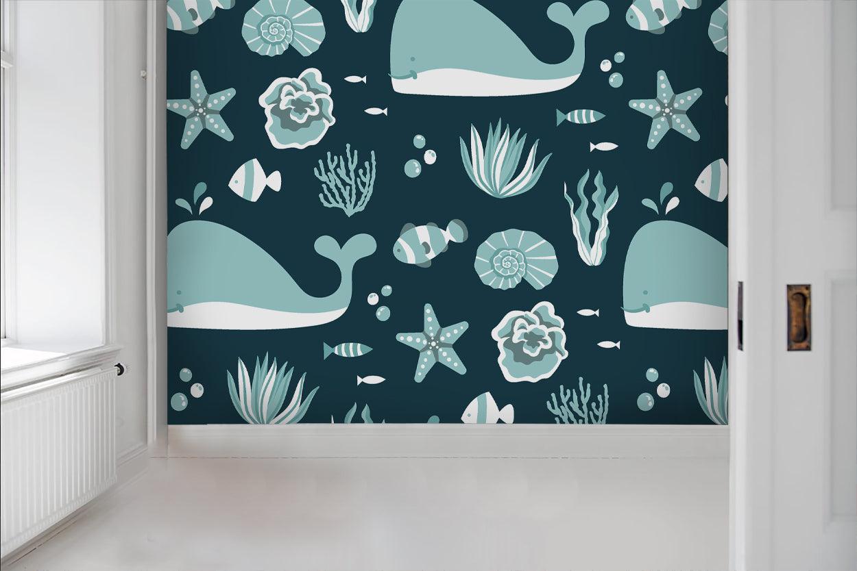 3D Shark Conch Starfish Fish Wall Mural Wallpaper 08- Jess Art Decoration