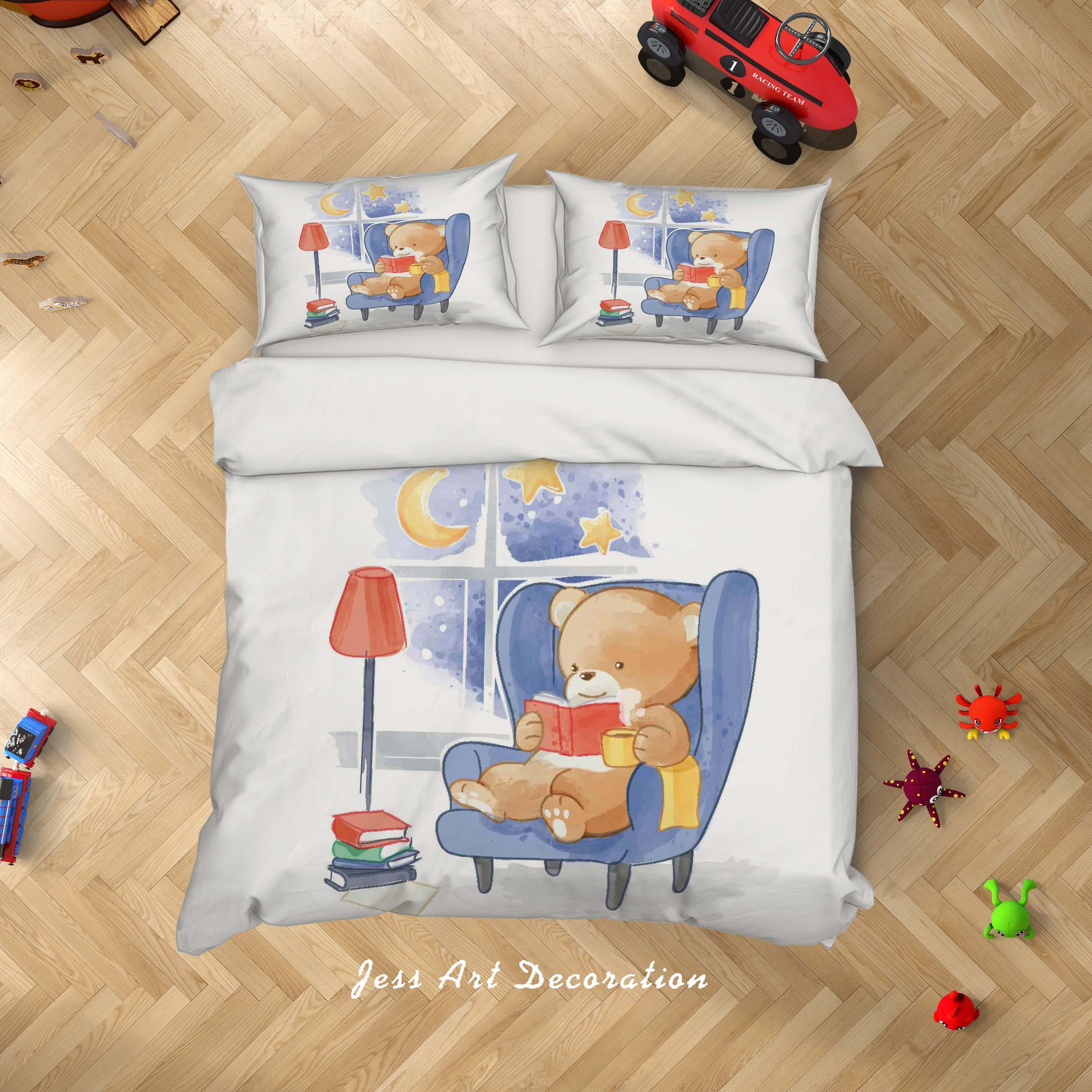 3D Cartoon Bear Reading Quilt Cover Set Bedding Set Duvet Cover Pillowcases SF40- Jess Art Decoration