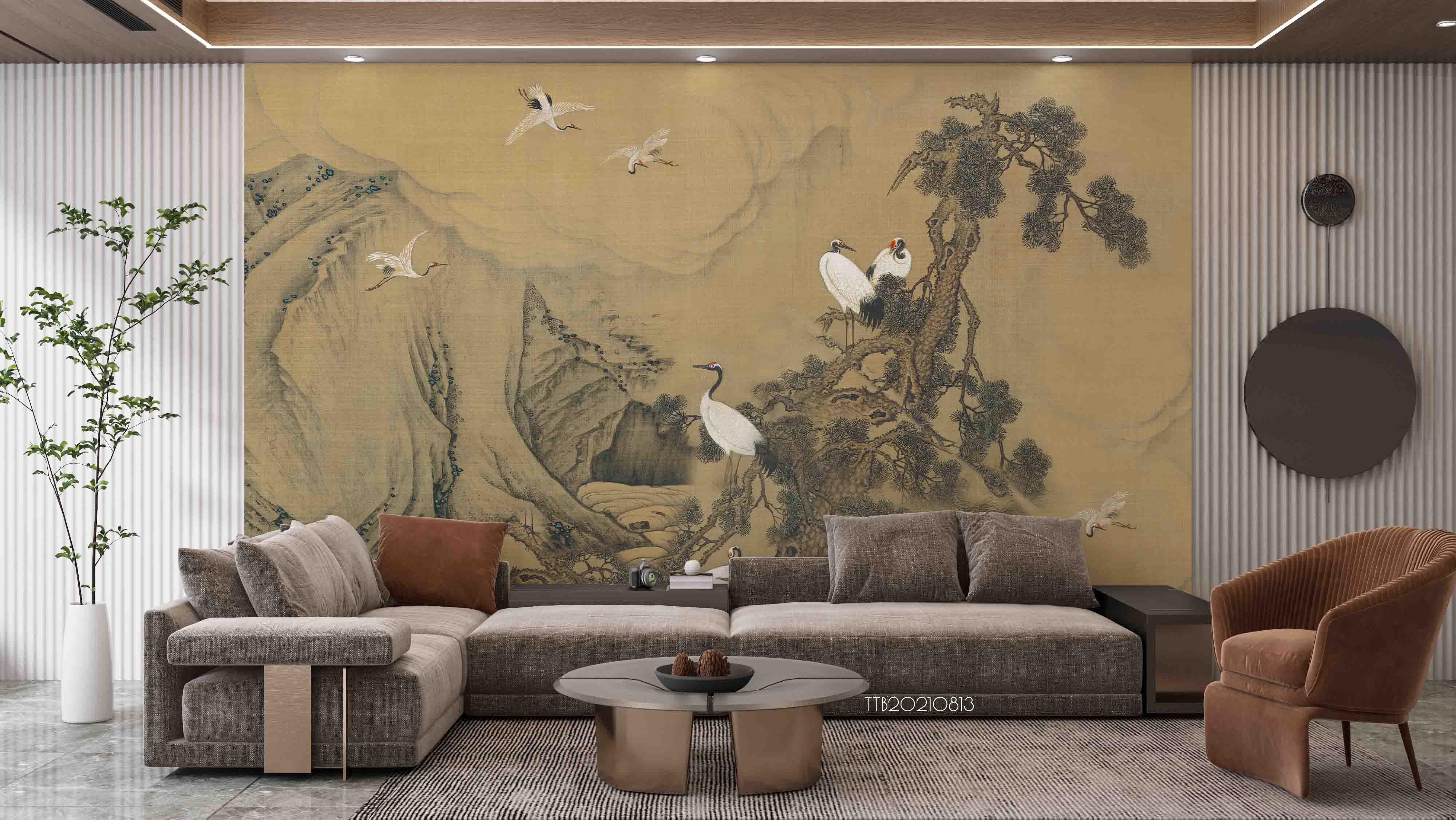 3D Chinese Style Pine Trees Crane Wall Mural WallpaperSWW5130- Jess Art Decoration