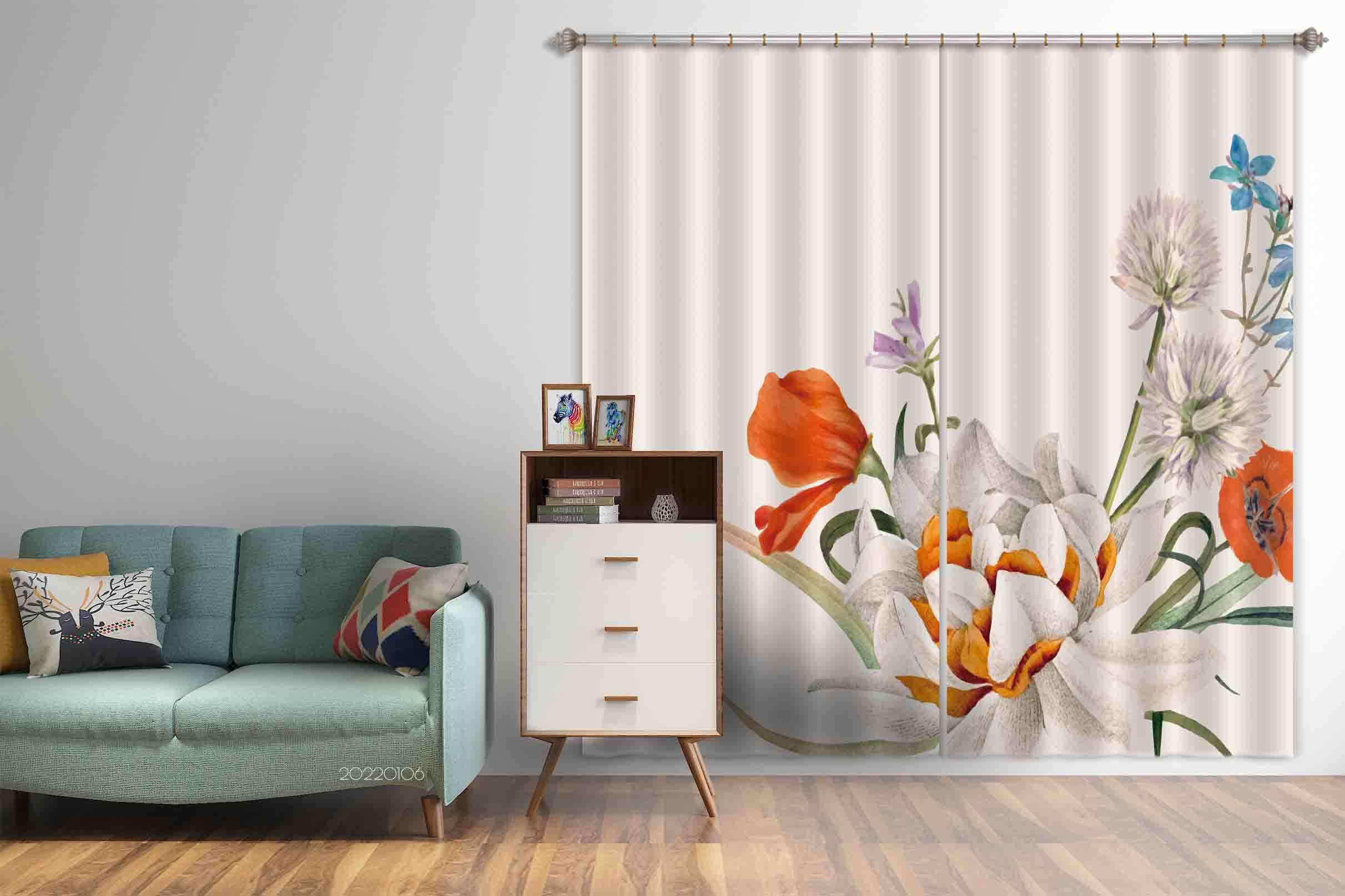 3D Vintage Flower Illustration Curtains and Drapes GD 153- Jess Art Decoration
