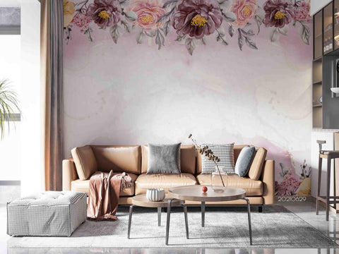 3D Hand Drawn Pink Floral Wall Mural Wallpaper LQH 26- Jess Art Decoration