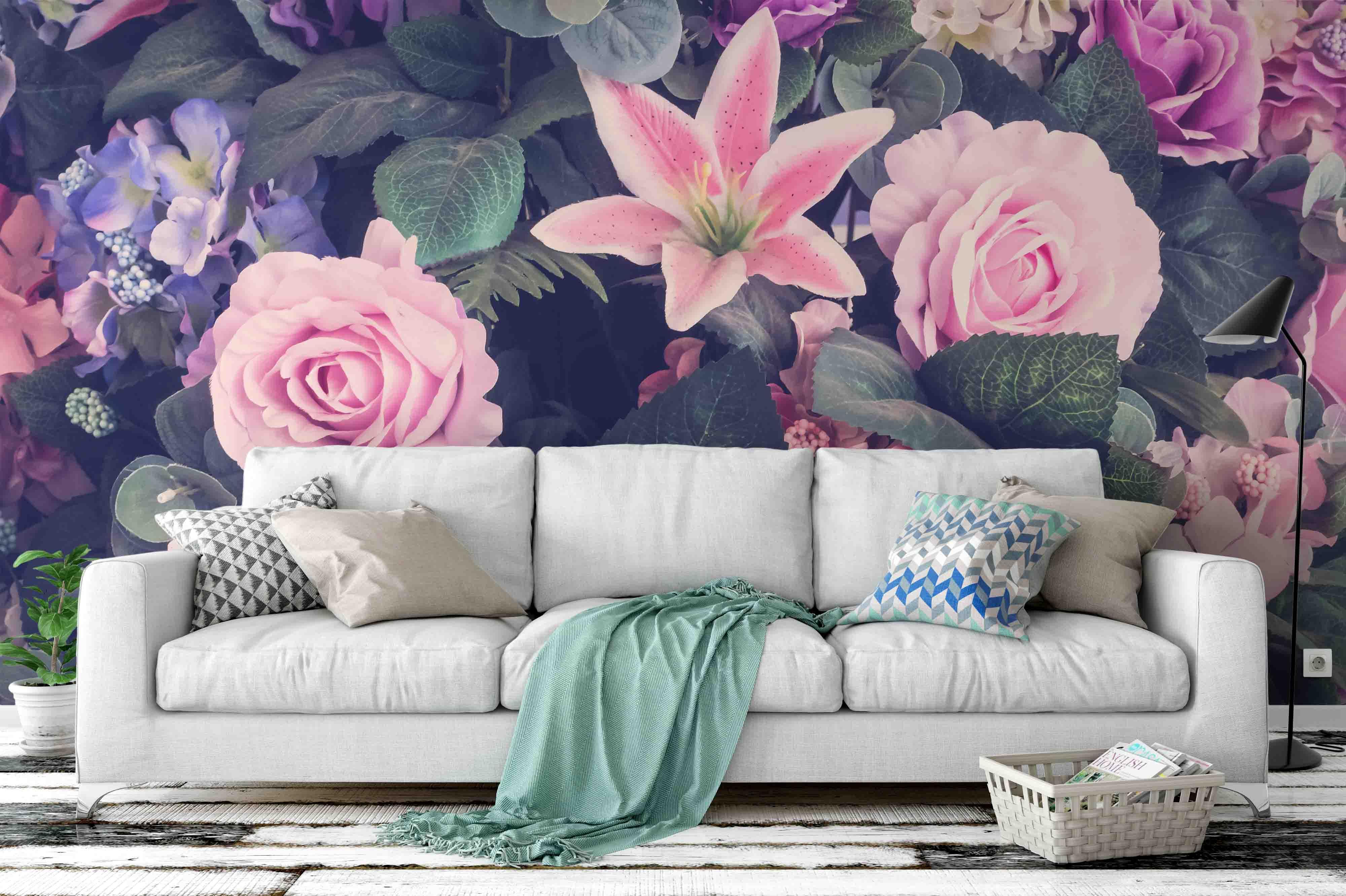 3D pink rose lily wall mural wallpaper 7- Jess Art Decoration