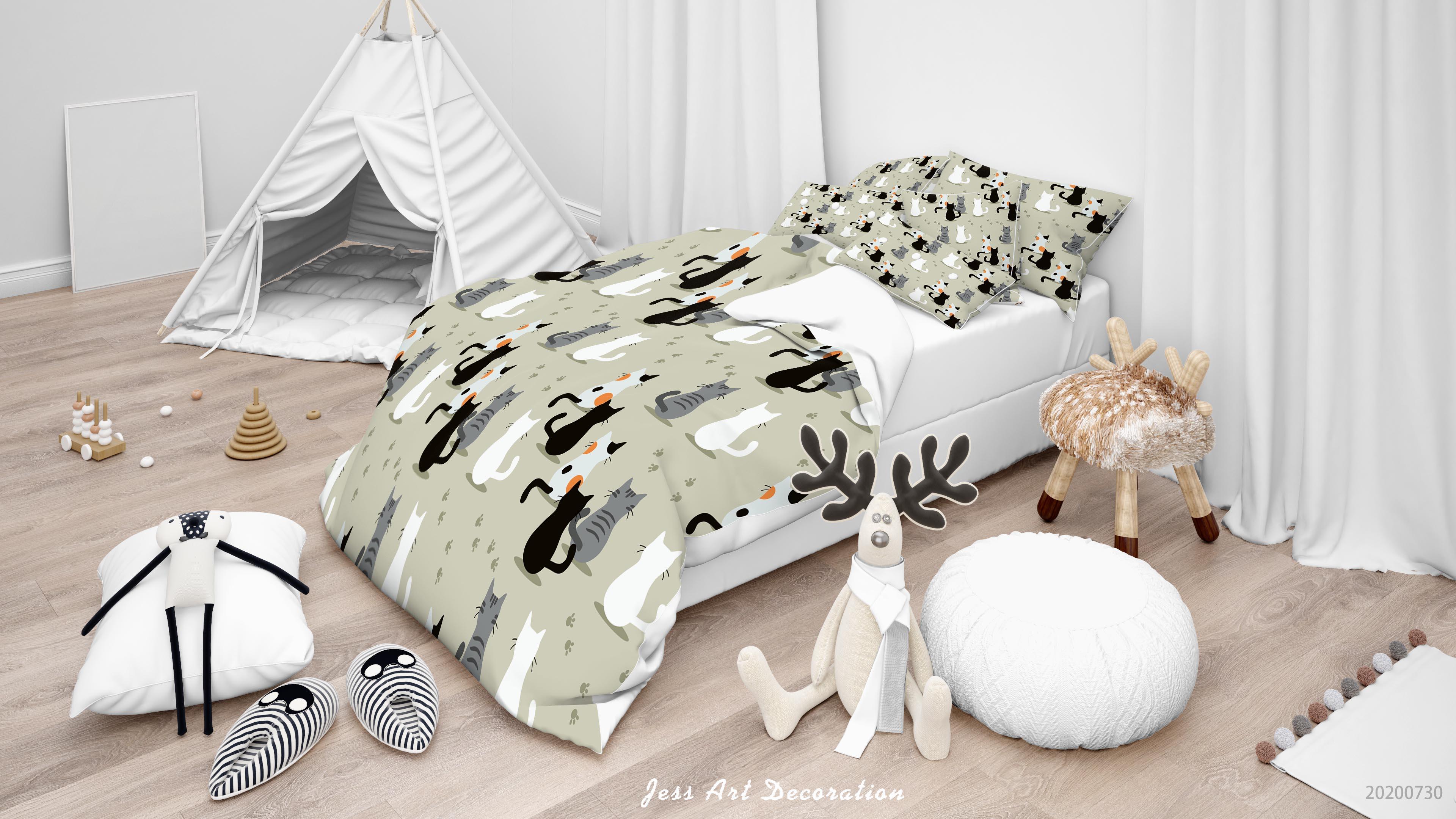 3D Cartoon Grey Cat Quilt Cover Set Bedding Set Duvet Cover Pillowcases LXL 58- Jess Art Decoration
