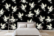 3D White Floral Bird Black Background Wall Mural Wallpaper 04- Jess Art Decoration