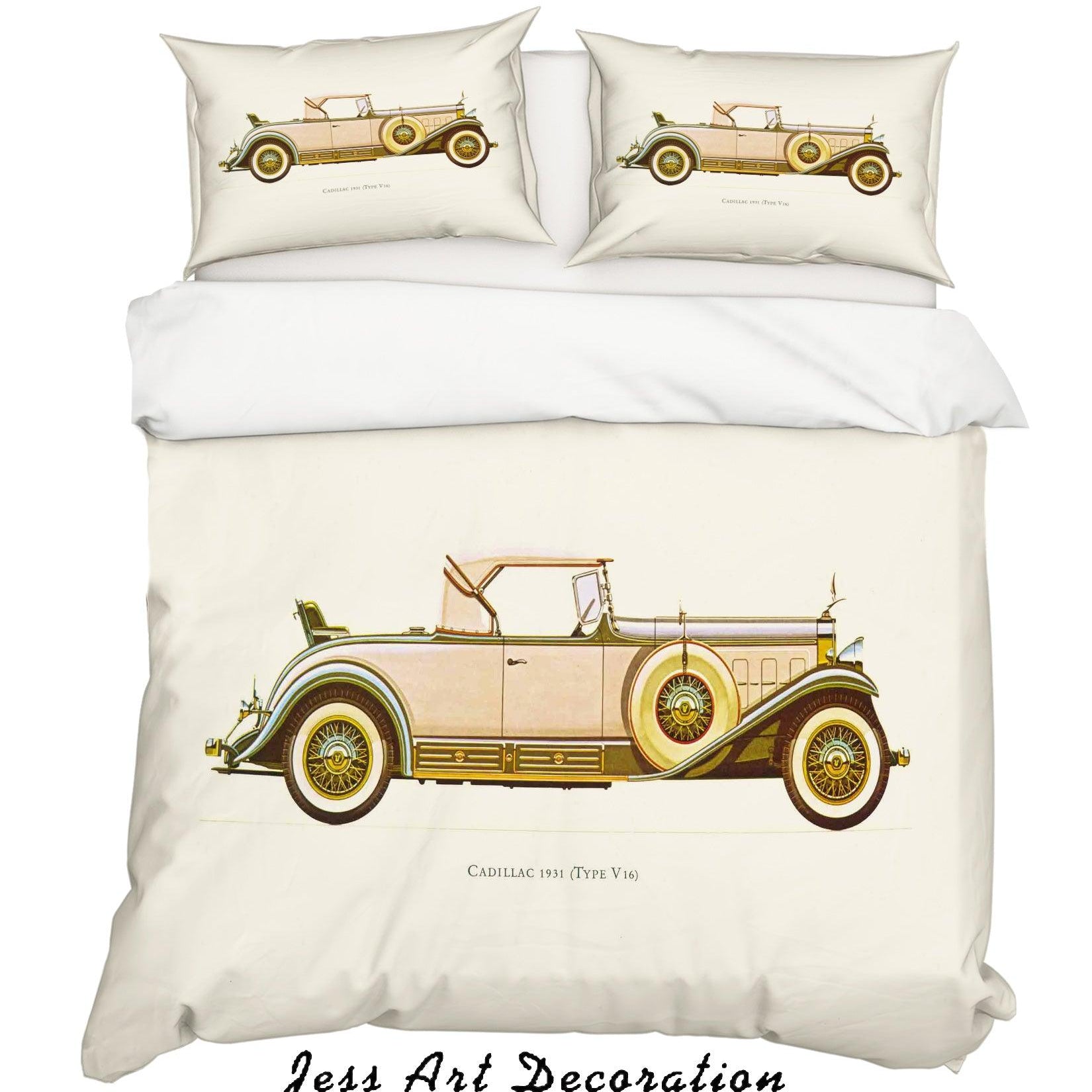 3D Yellow Retro Classic Cars Quilt Cover Set Bedding Set Pillowcases 01- Jess Art Decoration
