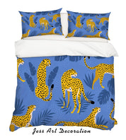 3D Cartoon Leopard Blue Leaf Quilt Cover Set Bedding Set Pillowcases 96- Jess Art Decoration