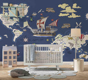 3D Nautical World Map Wall Mural Wallpaper LQH 388- Jess Art Decoration