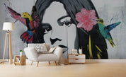 3D Graceful Goddess Bird Hummingbird Lotus Wall Mural Wallpaper ZY D109- Jess Art Decoration