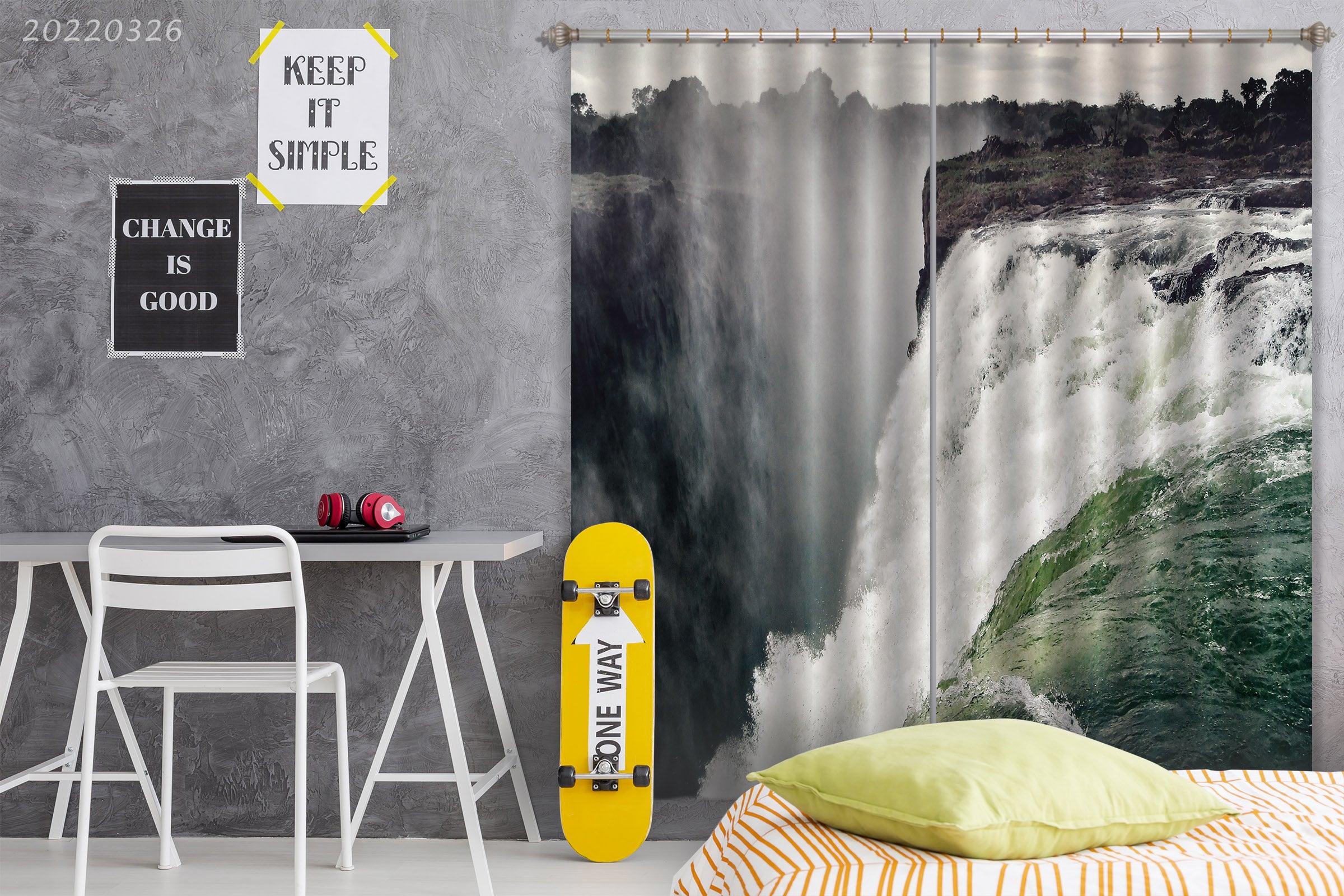 3D Landscape Mountain Cliff Waterfall Curtains and Drapes GD 2947- Jess Art Decoration