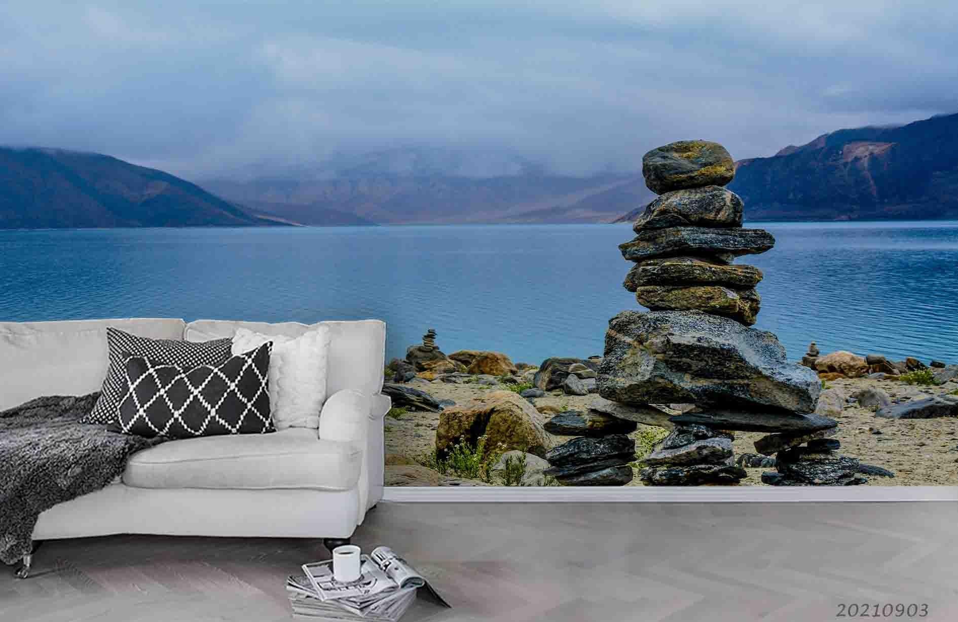 3D Mountain Sea Stone Landscape Wall Mural Wallpaper LQH 91- Jess Art Decoration
