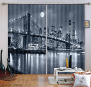 3D Night Sky Moon City Sea Bridge Landscape Curtains and Drapes LQH 70- Jess Art Decoration