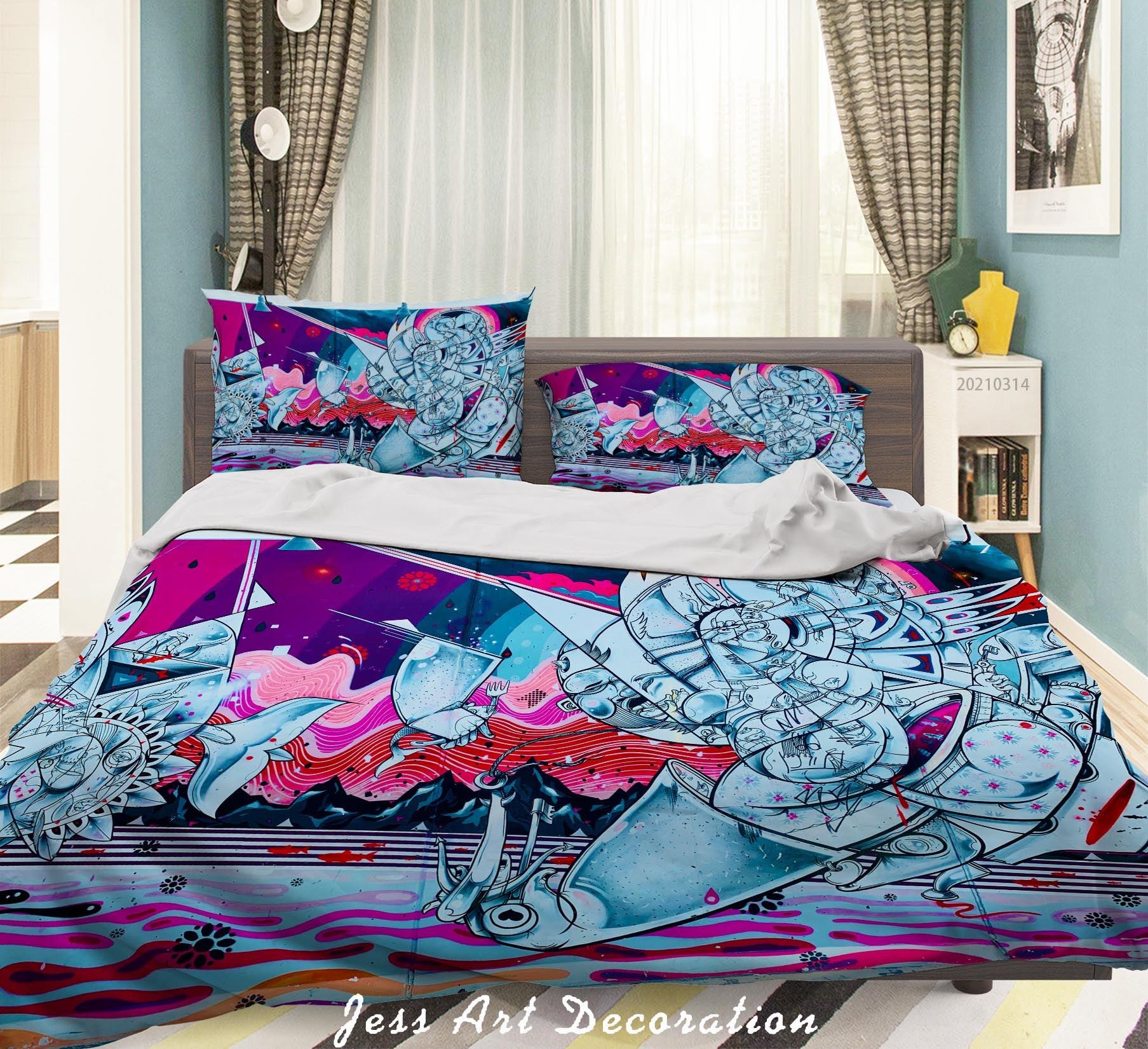 3D Abstract Colored Street Graffiti Quilt Cover Set Bedding Set Duvet Cover Pillowcases 153- Jess Art Decoration