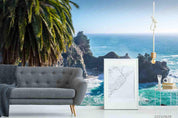 3D Tropical Ocean Rock Palm Wall Mural Wallpaper LQH 8- Jess Art Decoration