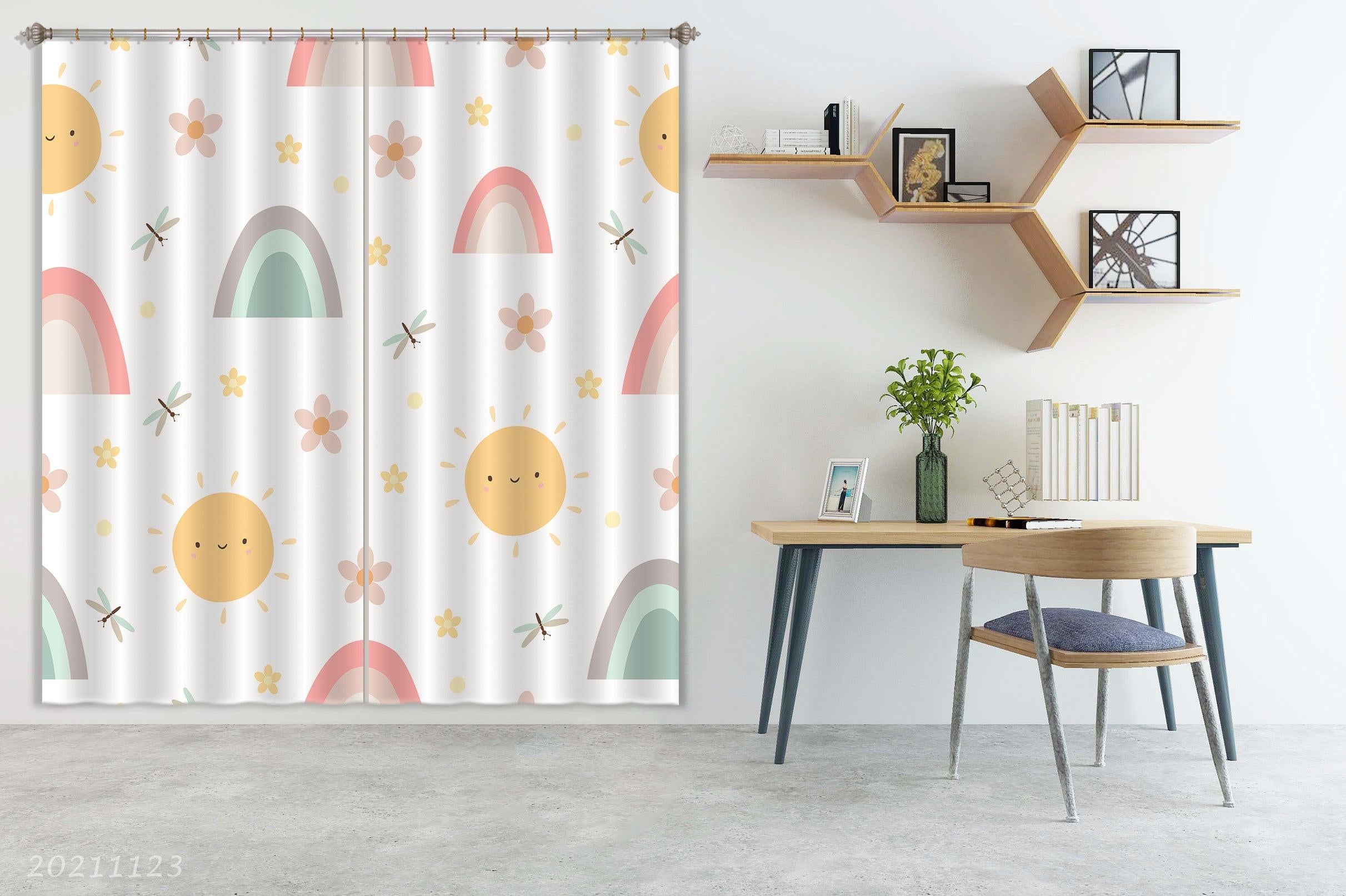 3D Cartoon Sun Rainbow Curtains and Drapes LQH 107- Jess Art Decoration