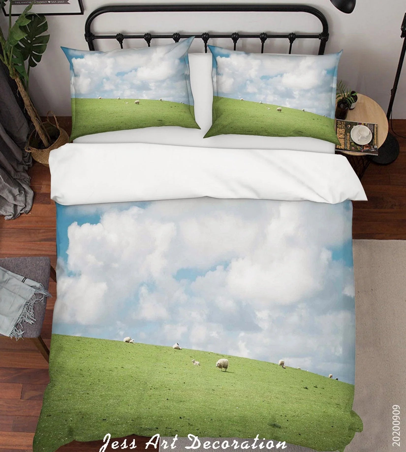 3D Sheep Meadow Blue Sky Quilt Cover Set Bedding Set Duvet Cover Pillowcases WJ 1964- Jess Art Decoration