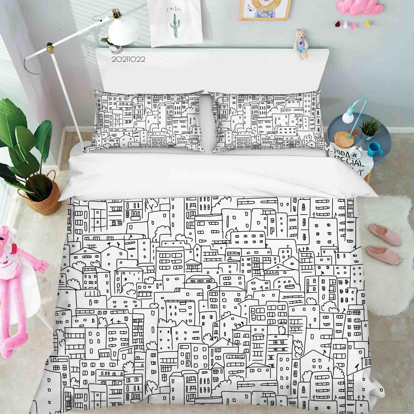 3D Abstract City Architecture Art Graffiti Quilt Cover Set Bedding Set Duvet Cover Pillowcases 7- Jess Art Decoration