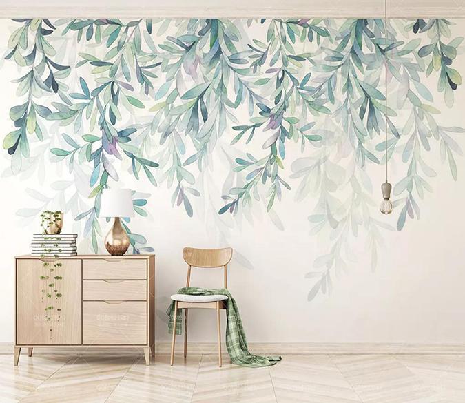 3D Watercolor Partysu Leaves Wall Mural 225- Jess Art Decoration