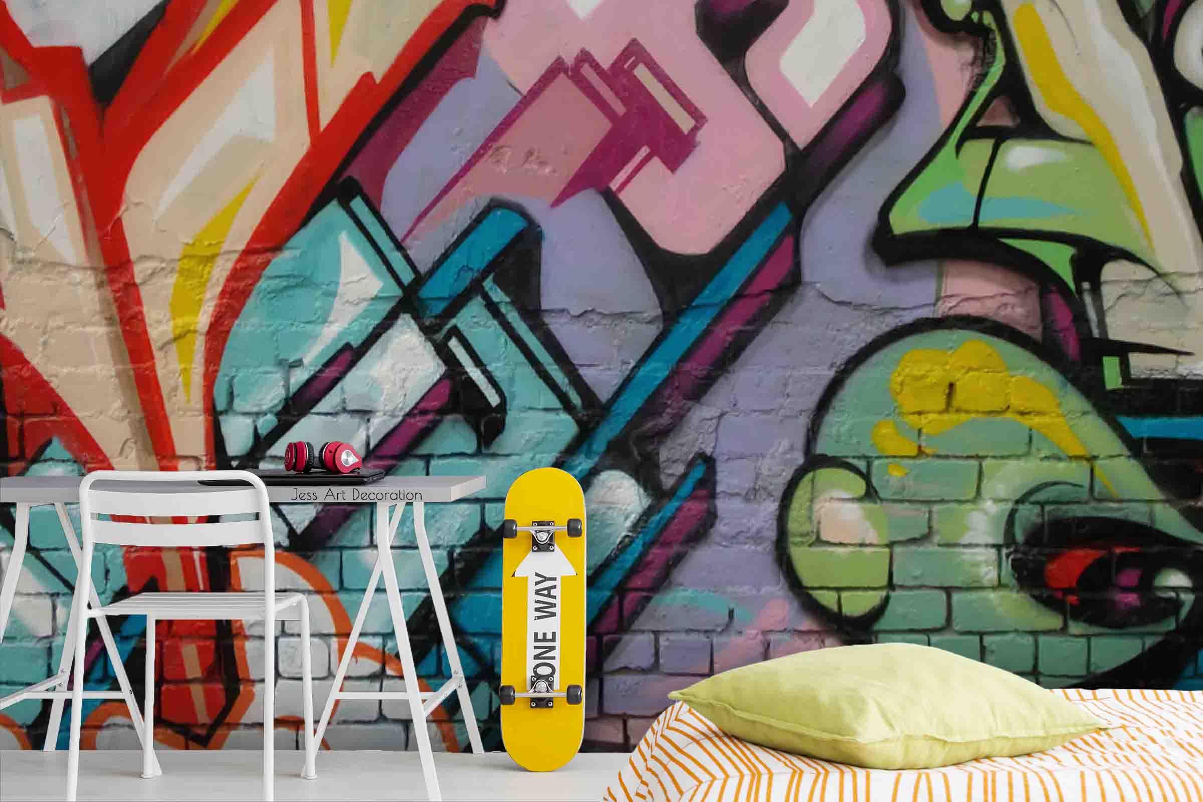 Abstract Graffiti Colorful Pattern Wallpaper urban graffiti wall mural for teen room, studio or feature wall